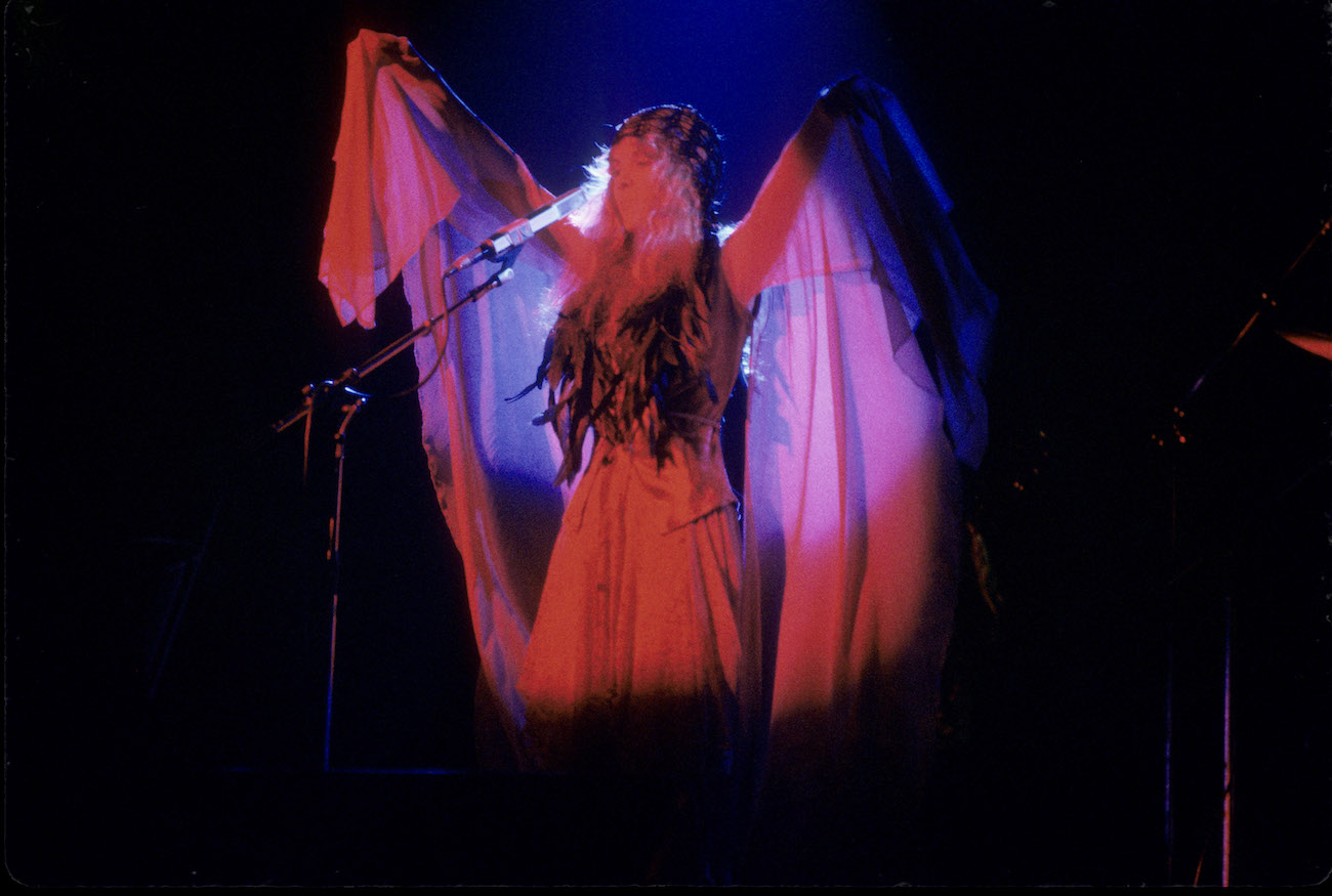 Stevie Nicks wearing a shawl while performing with Fleetwood Mac in 1978.