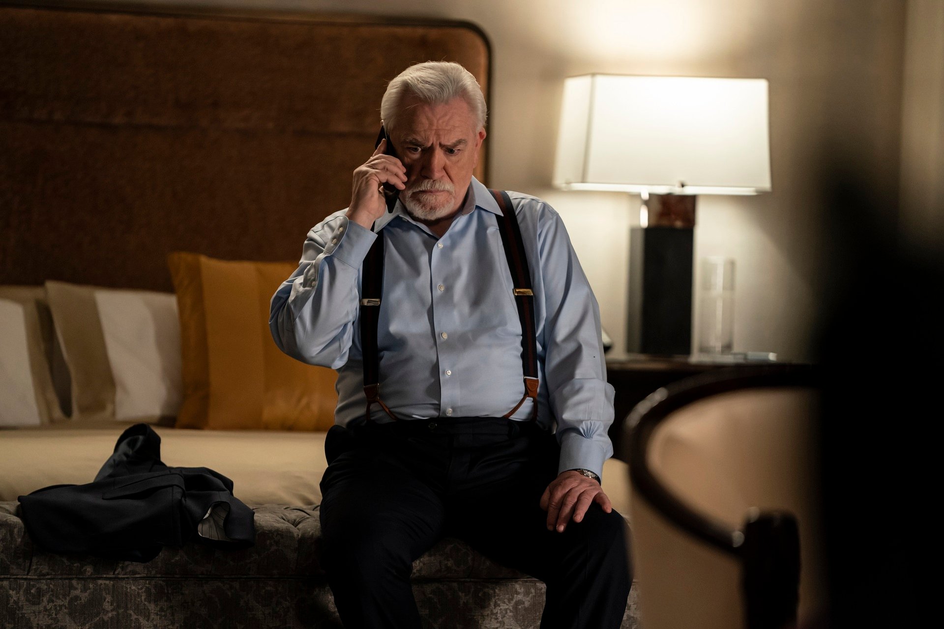 Succession Season 3 Episode 1 Premiere Brian Cox as Logan Roy on the phone