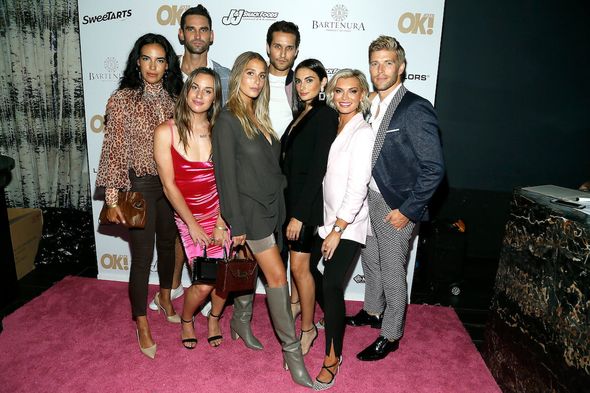 Danielle Olivera, Hannah Berner, Carl Radke, Amamda Batula, Jordan Verroi, Paige DeSorbo, Lindsay Hubbard, and Kyle Cooke from "Summer House" pose together at an event.