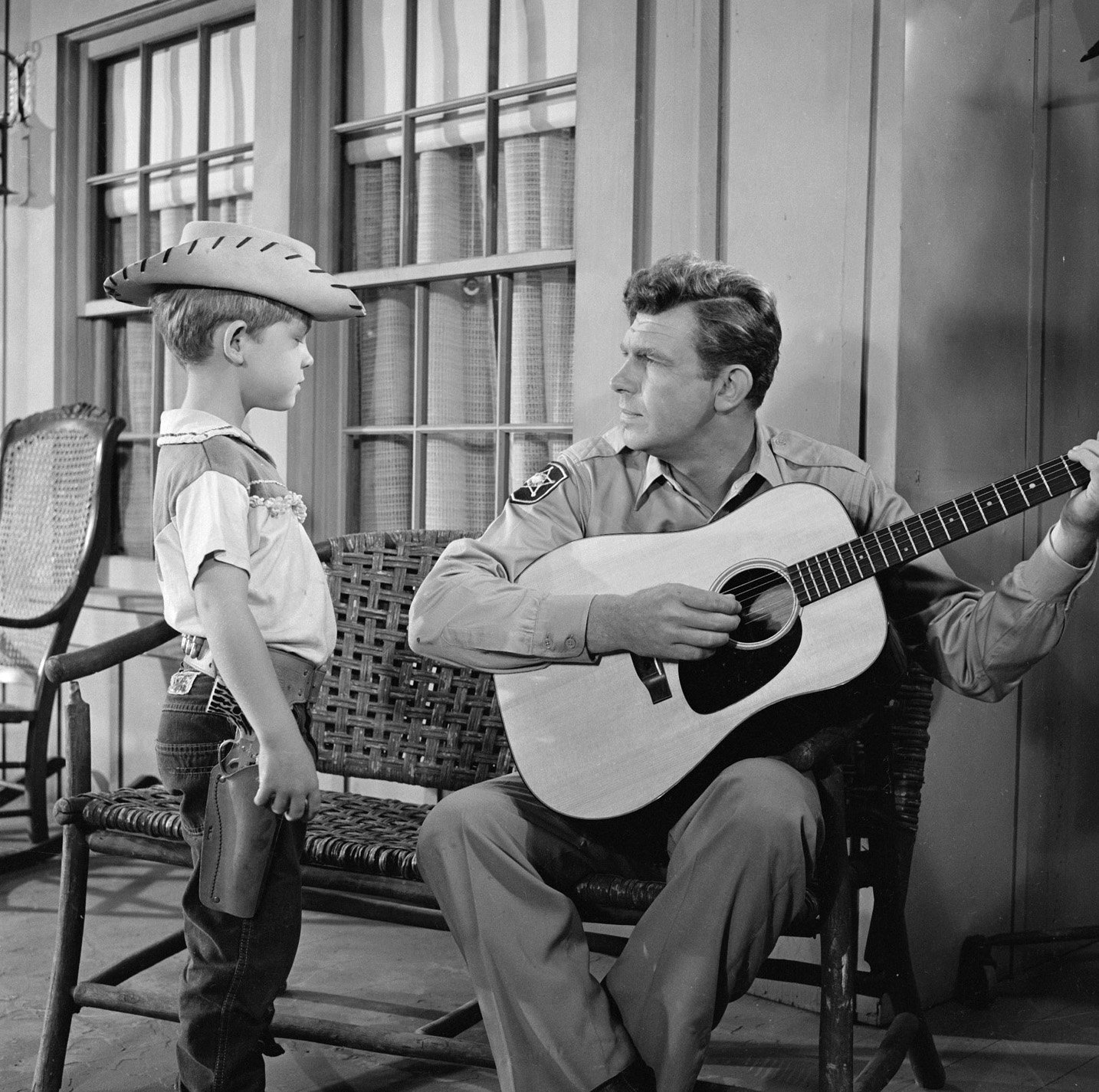 Actors Ron Howard and Andy Griffith in a scene from 'The Andy Griffith Show'