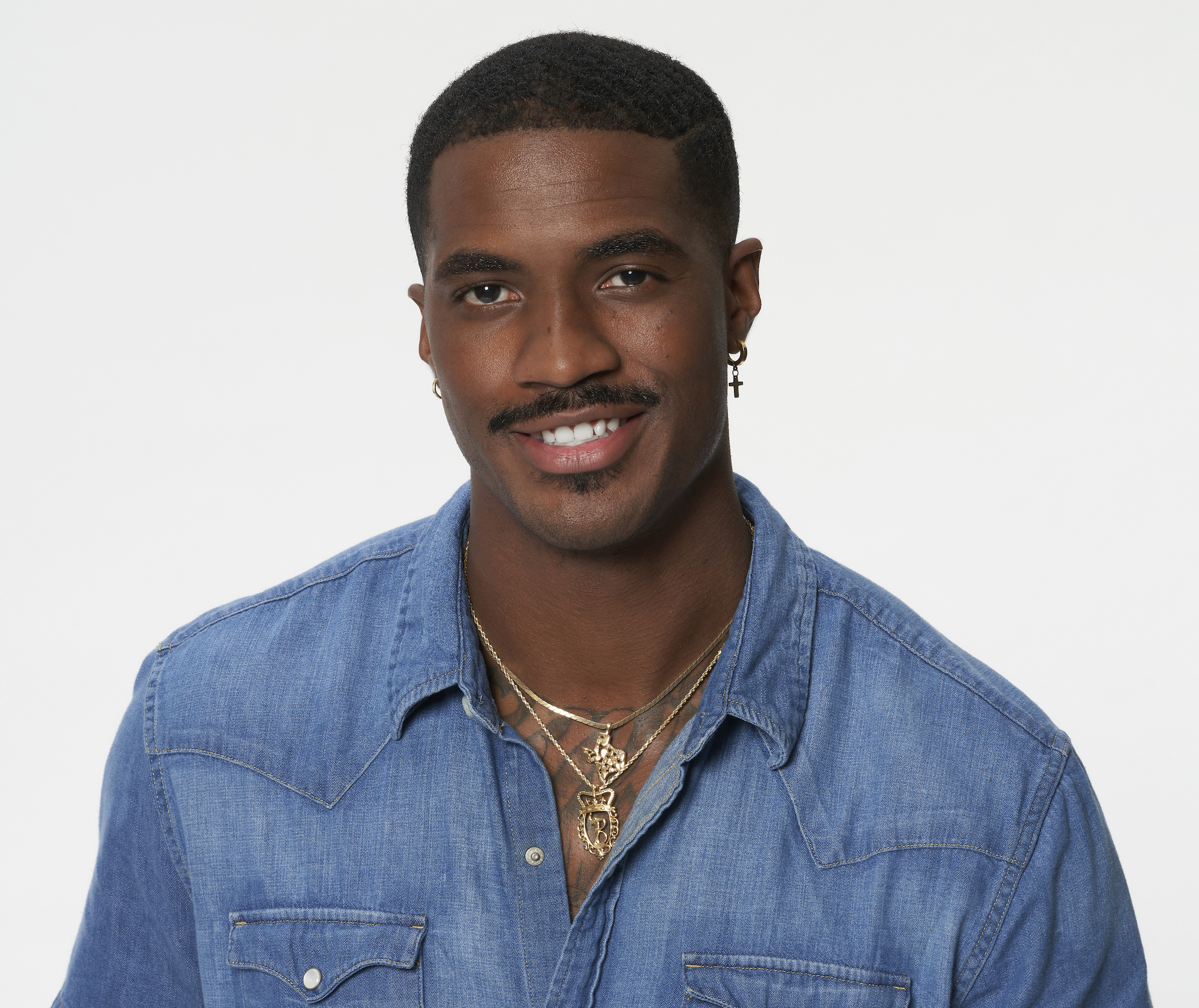PJ Henderson in a blue shirt. PJ is one of the suitors on Michelle Young's season of 'The Bachelorette.'