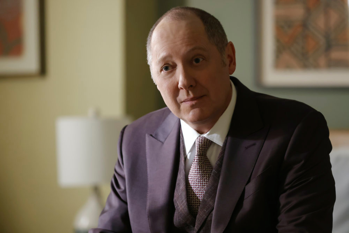 James Spader as Red in The Blacklist. Red is wearing a suit and tie.