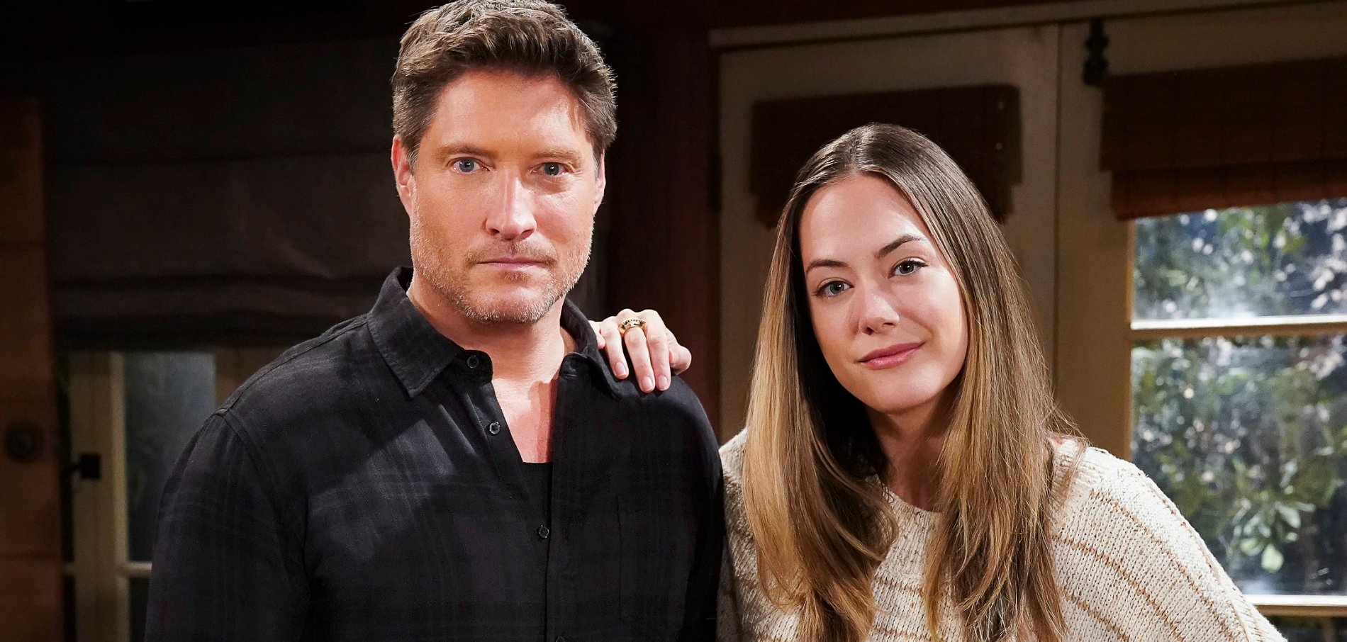 The Bold and the Beautiful weekly recap focuses on Deacon Sharpe, L, in a plaid shirt, and his daughter Hope, R, in a white sweater
