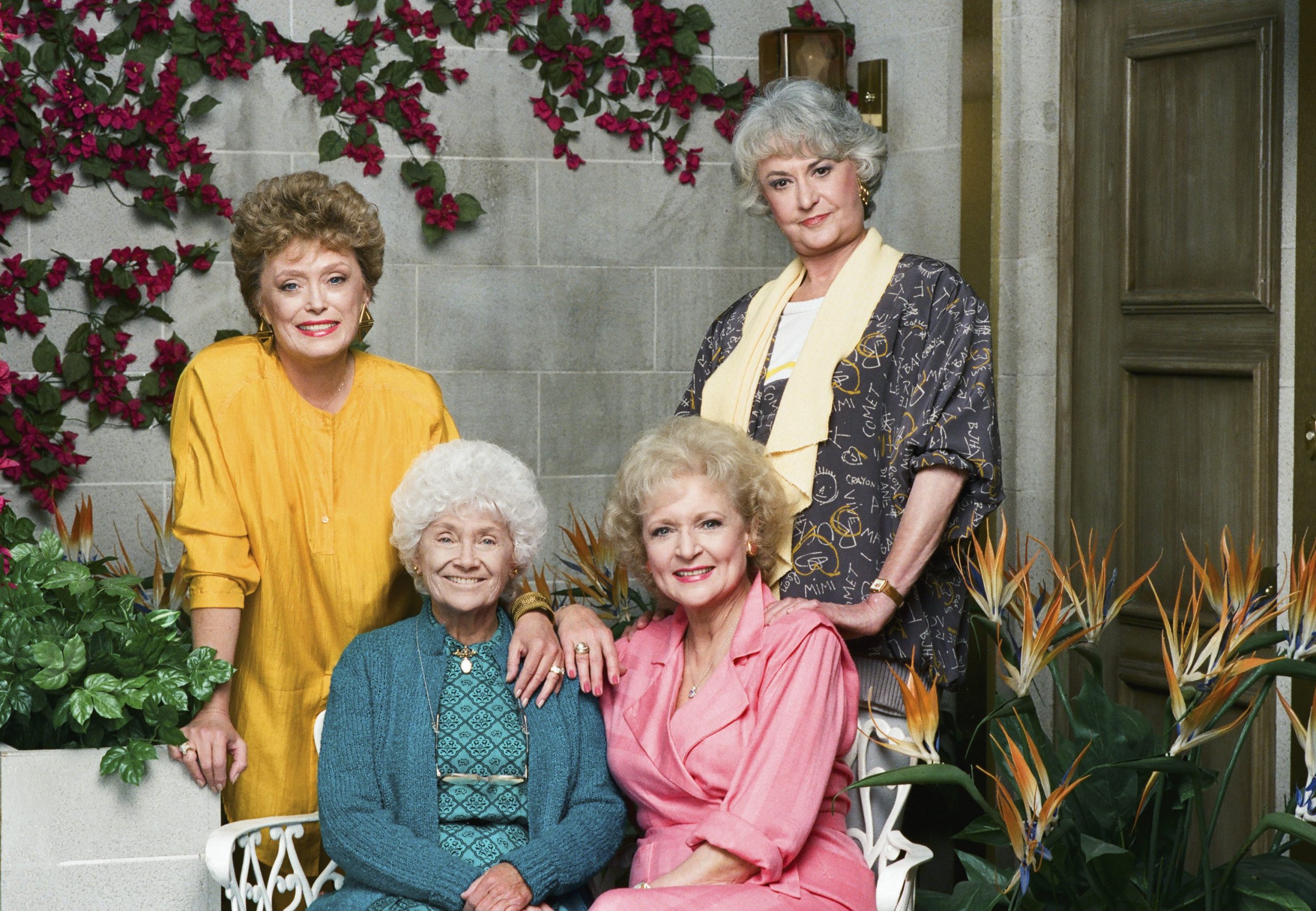 The cast of the NBC comedy 'The Golden Girls': Rue McClanahan, Estelle Getty, Betty White, and Bea Arthur