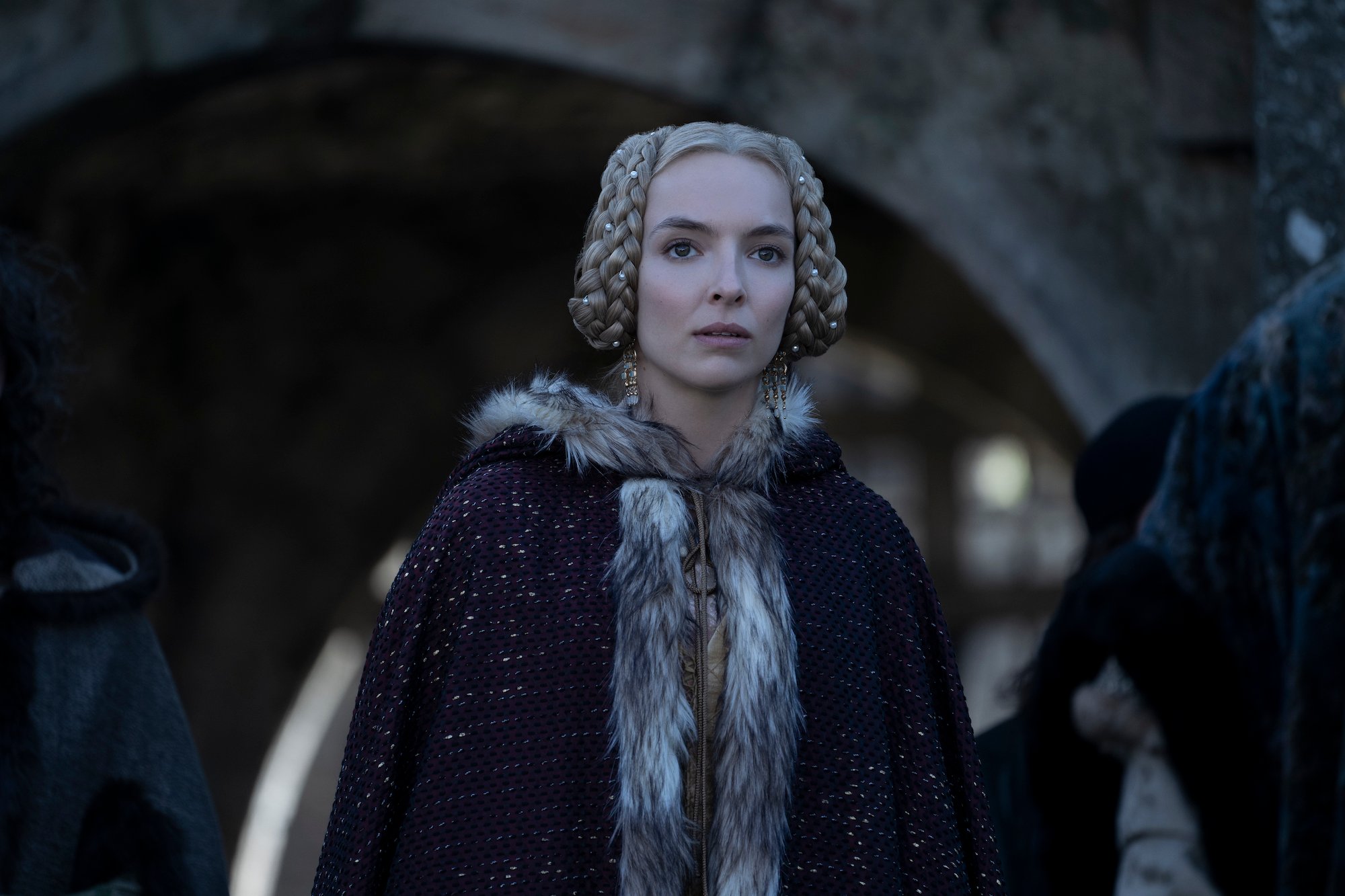 The Last Duel star Jodie Comer has her hair in braids