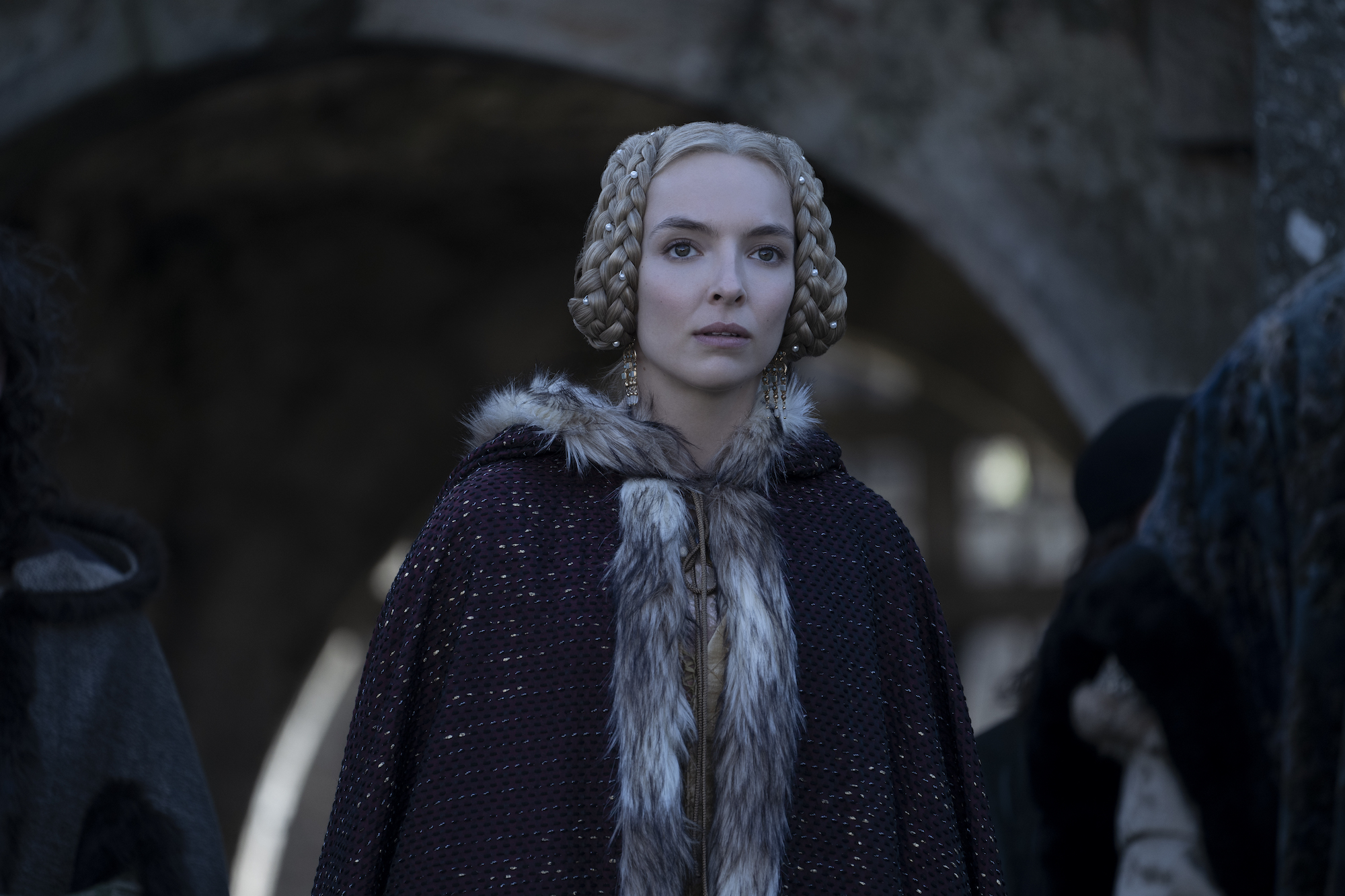 The Last Duel star Jodie Comer has her hair in braids