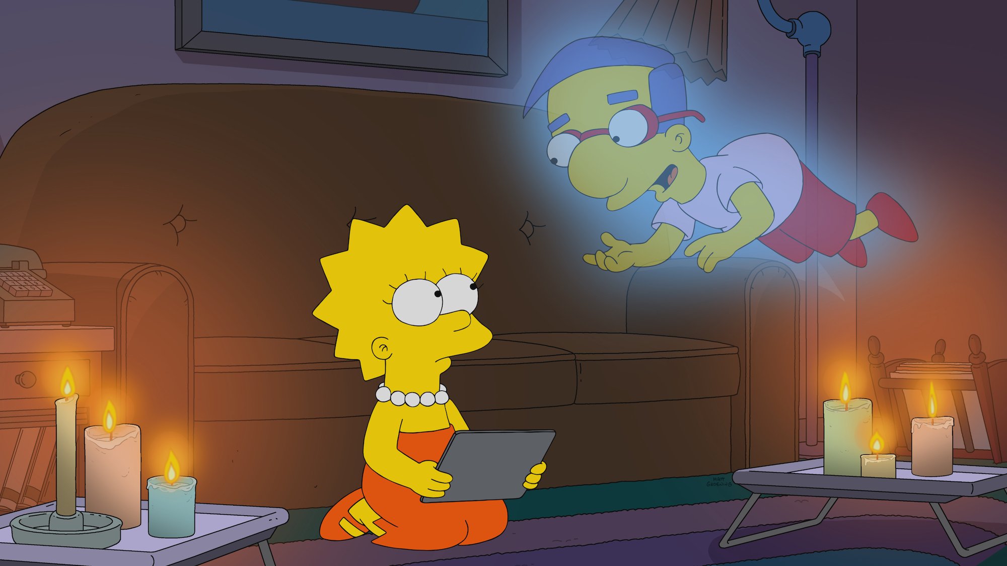The ghost of Milhouse visits Lisa Simpson in Treehouse of Horror XXXII