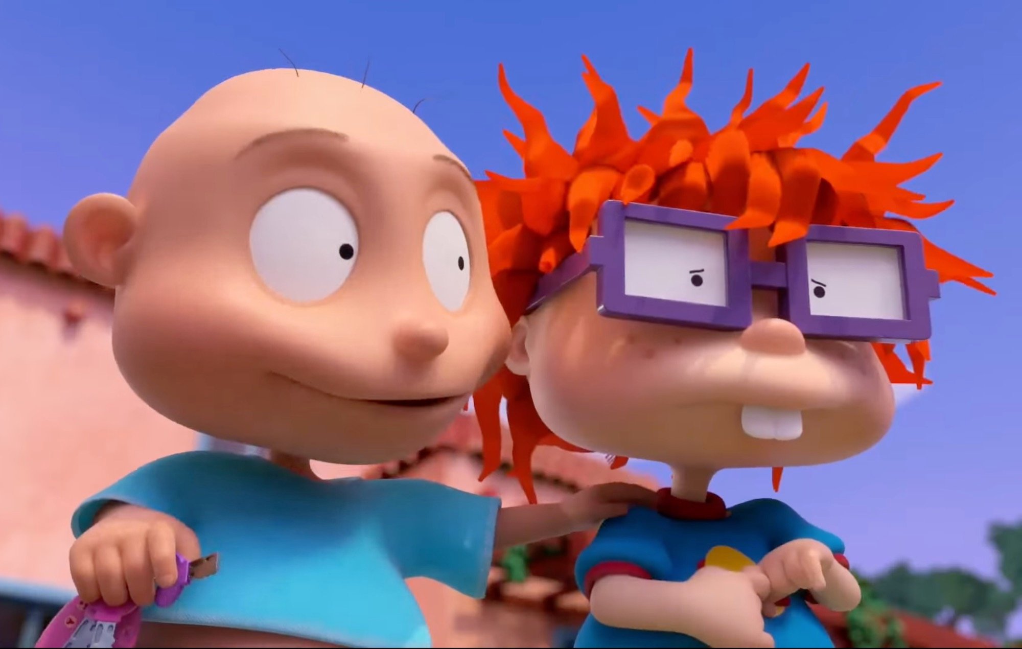 Tommy Pickles consoles a fearful looking Chuckie Finster in the Paramount+ reboot of 'Rugrats'