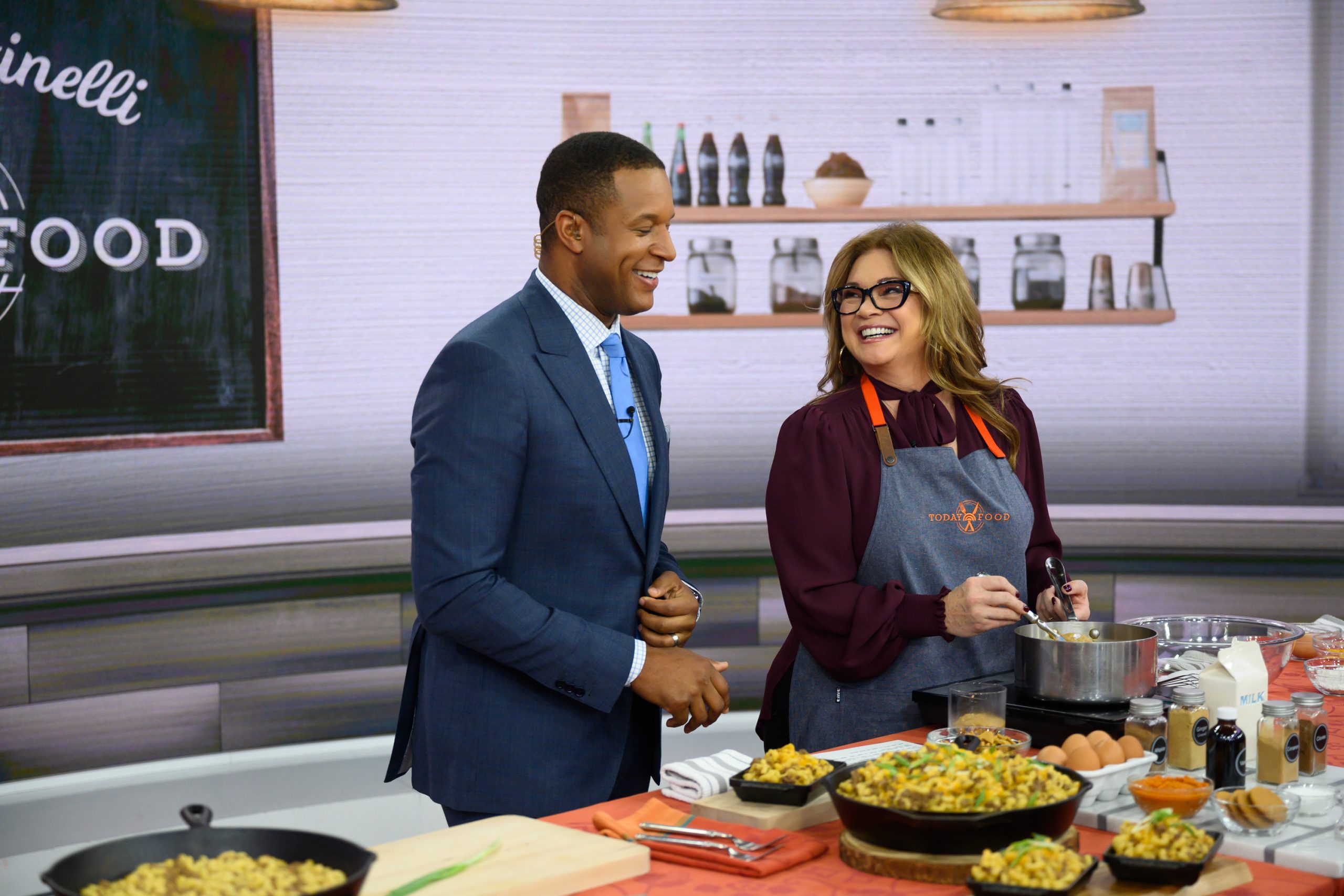 Food Network personality Valerie Bertinelli, right, cooks with 'Today' anchor Craig Melvin in 2019.
