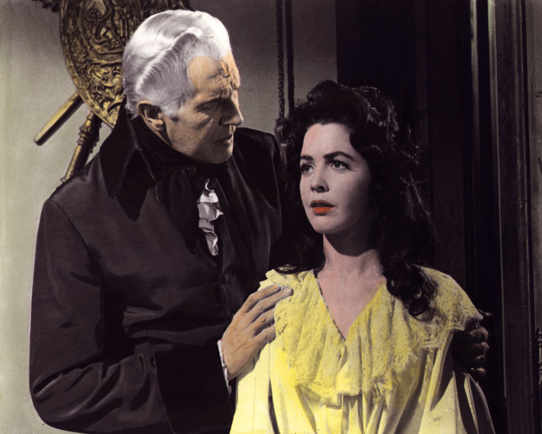 Vincent Price comforts Myrna Fahey in House of Usher