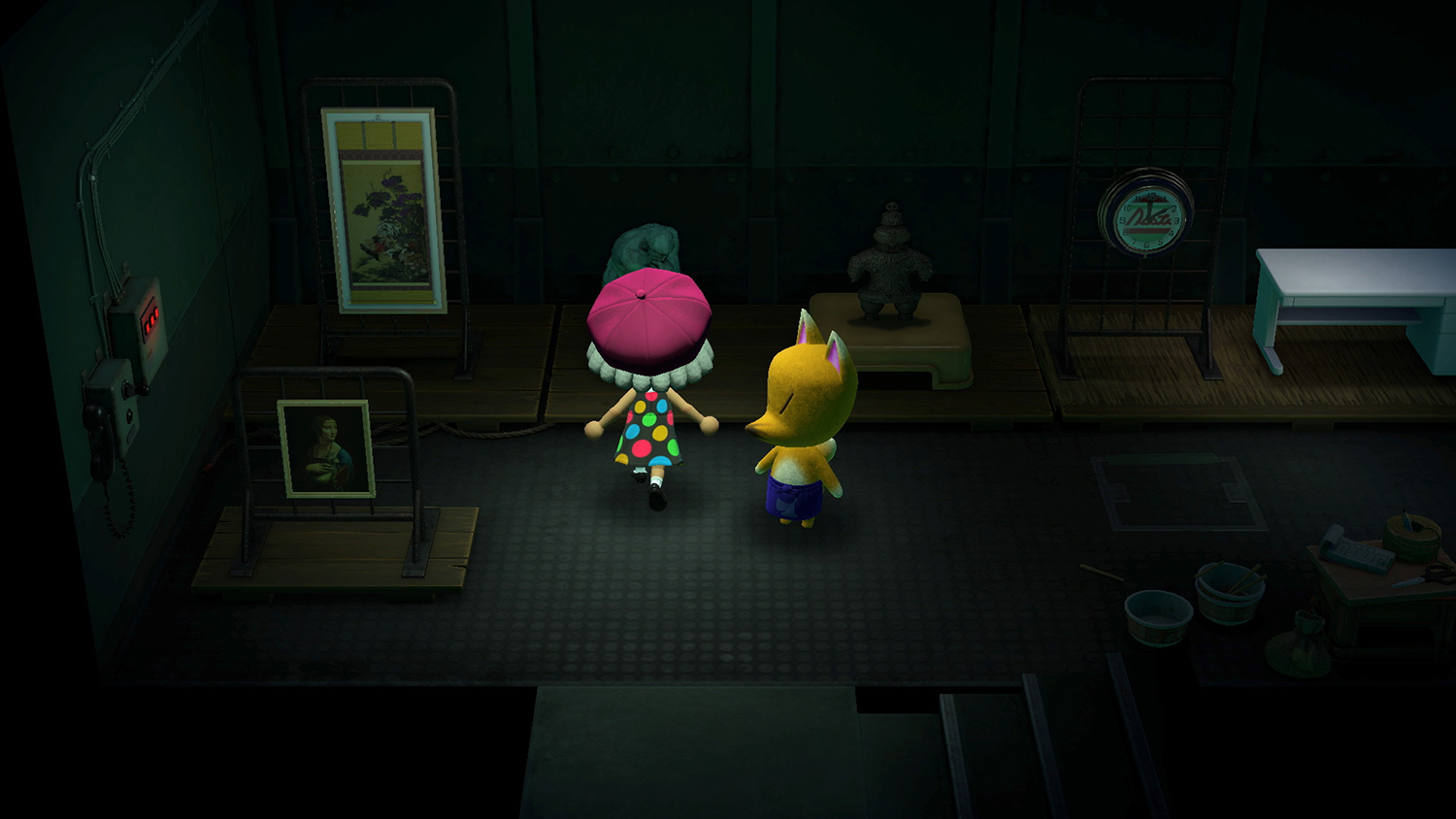 Animal Crossing: New Horizons player visits Redd's boat to look at paintings and statues