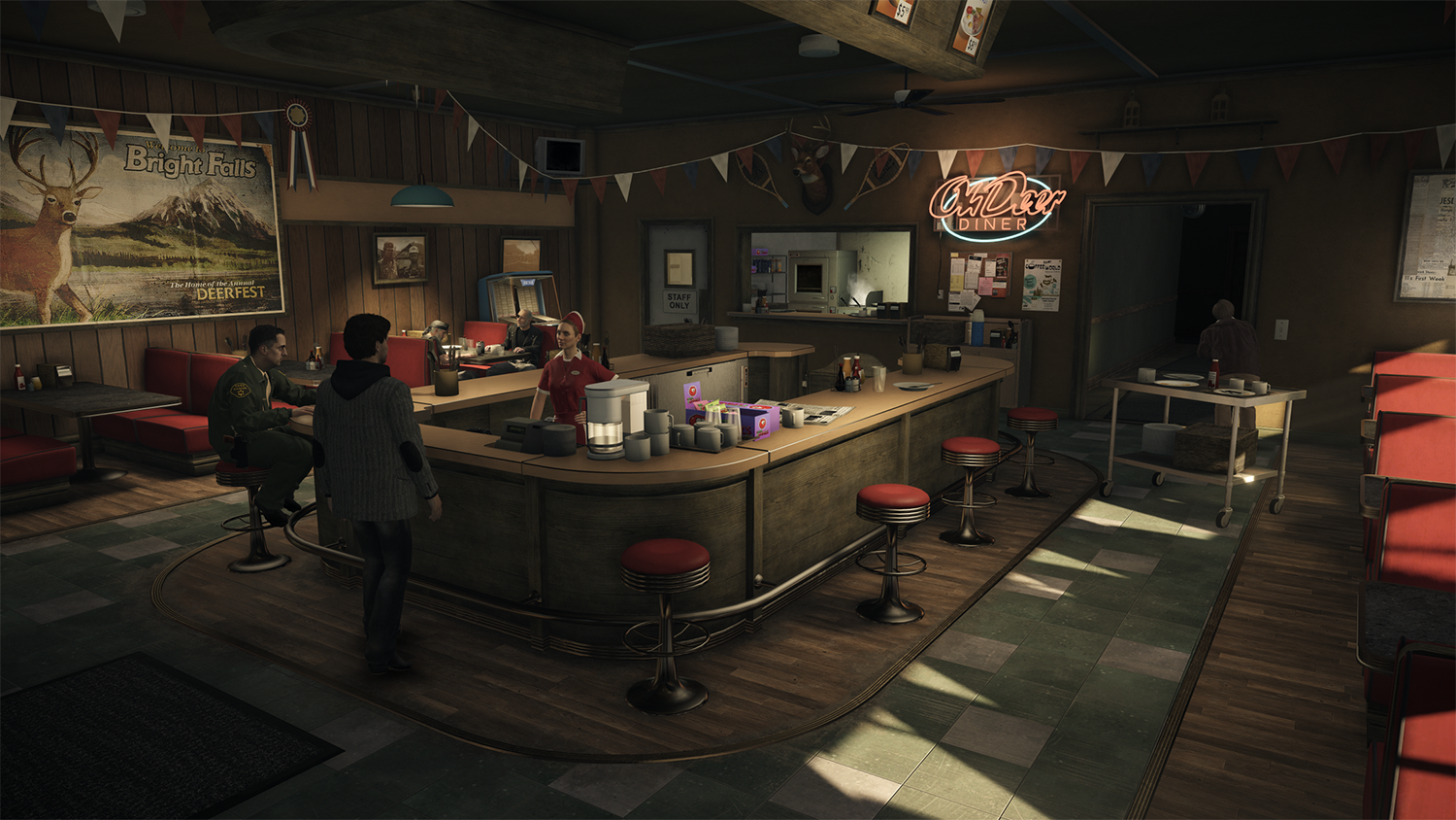 Alan Wake enters the diner in Alan Wake Remastered.