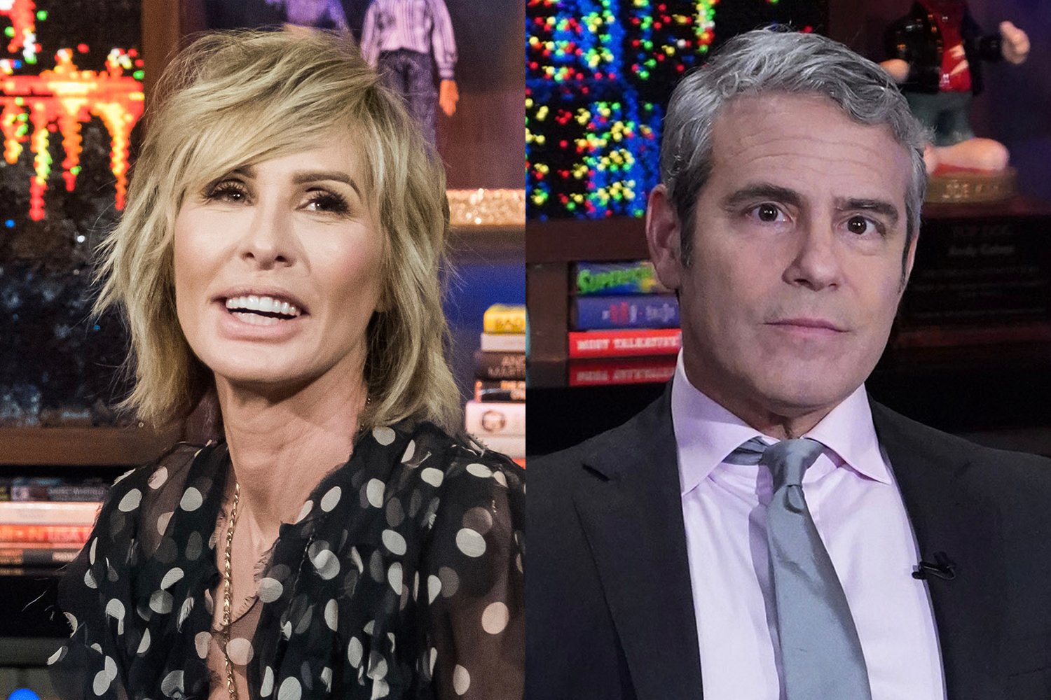 Carole Radziwill smiling and Andy Cohen looking serious