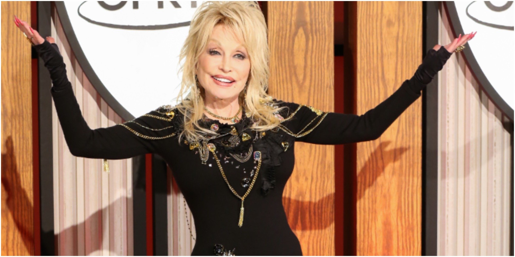 Dolly Parton poses at the Grand Ole Opry.