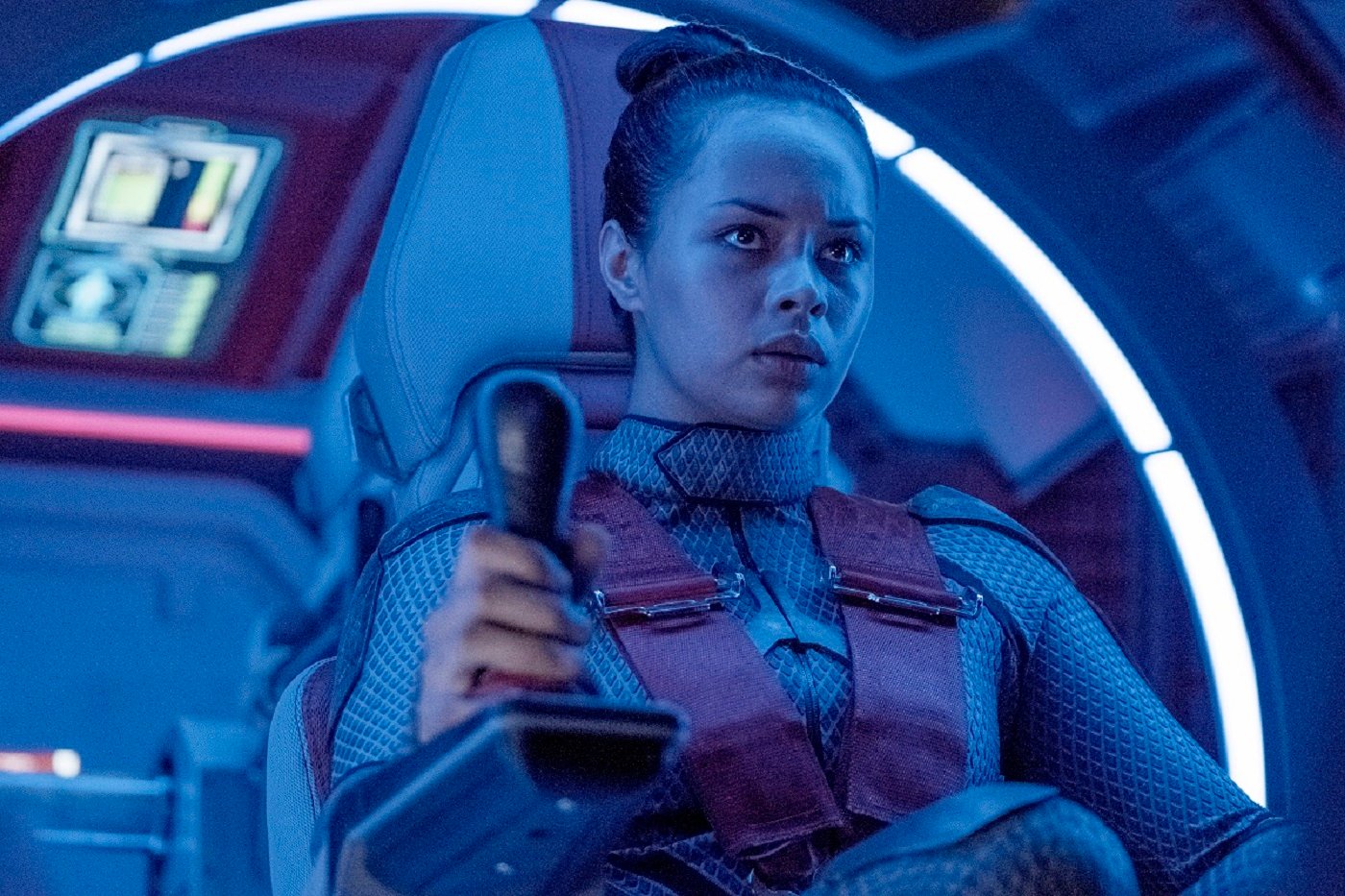 Frankie Adams as Bobbie Draper piloting a ship on 'The Expanse.' Bobbie Draper will return to the Slow Zone on Season 6 of 'The Expanse.'