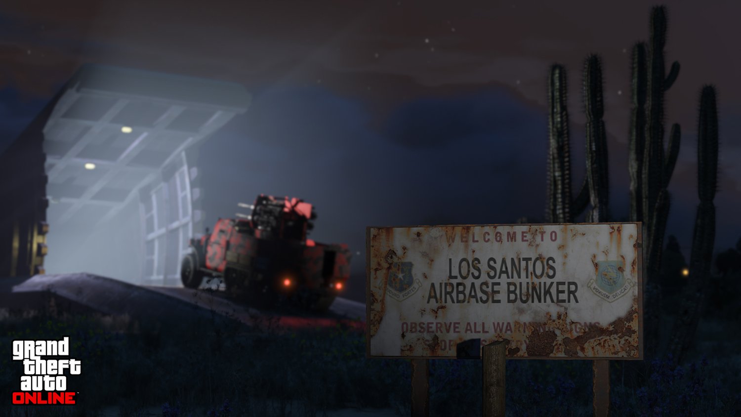 A truck heads into the Los Santos Airbase Bunker in GTA Online