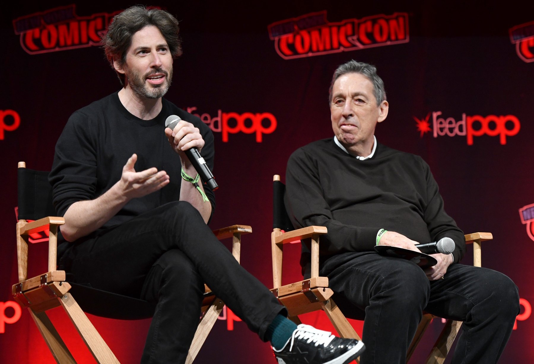 Jason Reitman and father Ivan Reitman attend NY Comic-Con panel for 'Ghostbusters Afterlife'