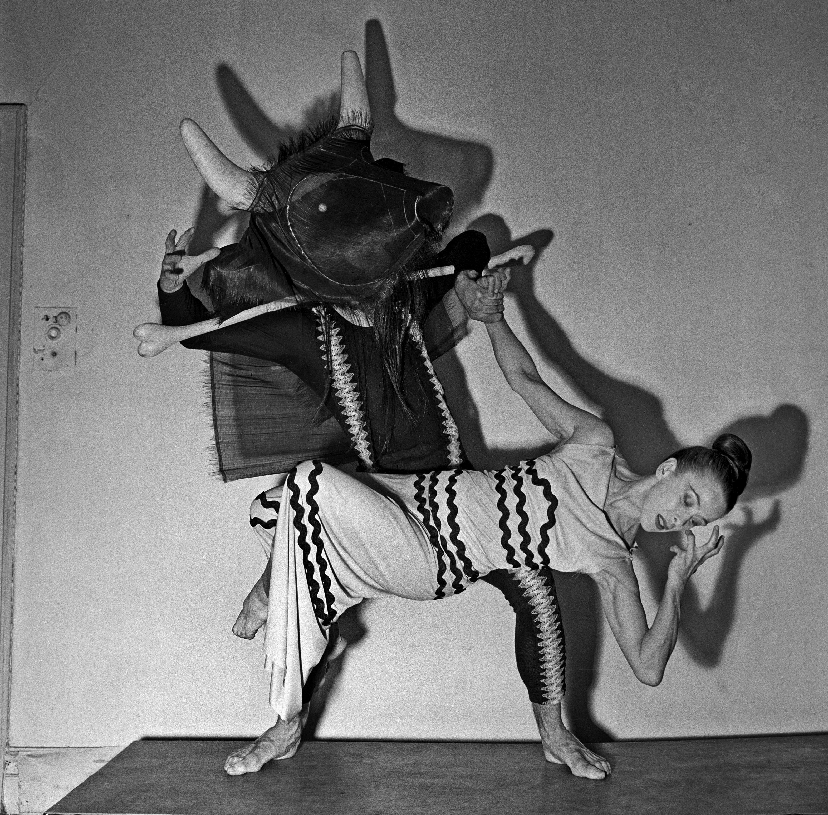 Martha Graham with a dancer dressed as a bull