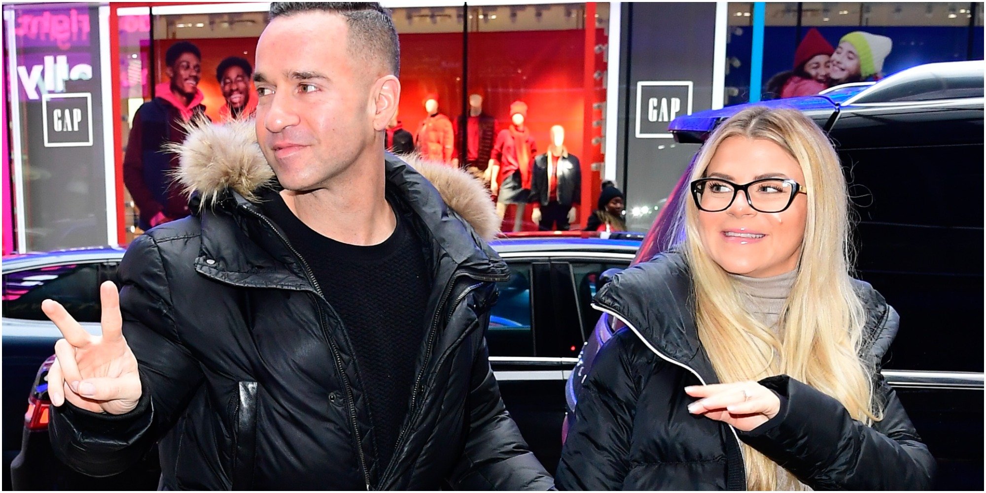 Mike and Lauren Sorrentino walk in New York City.