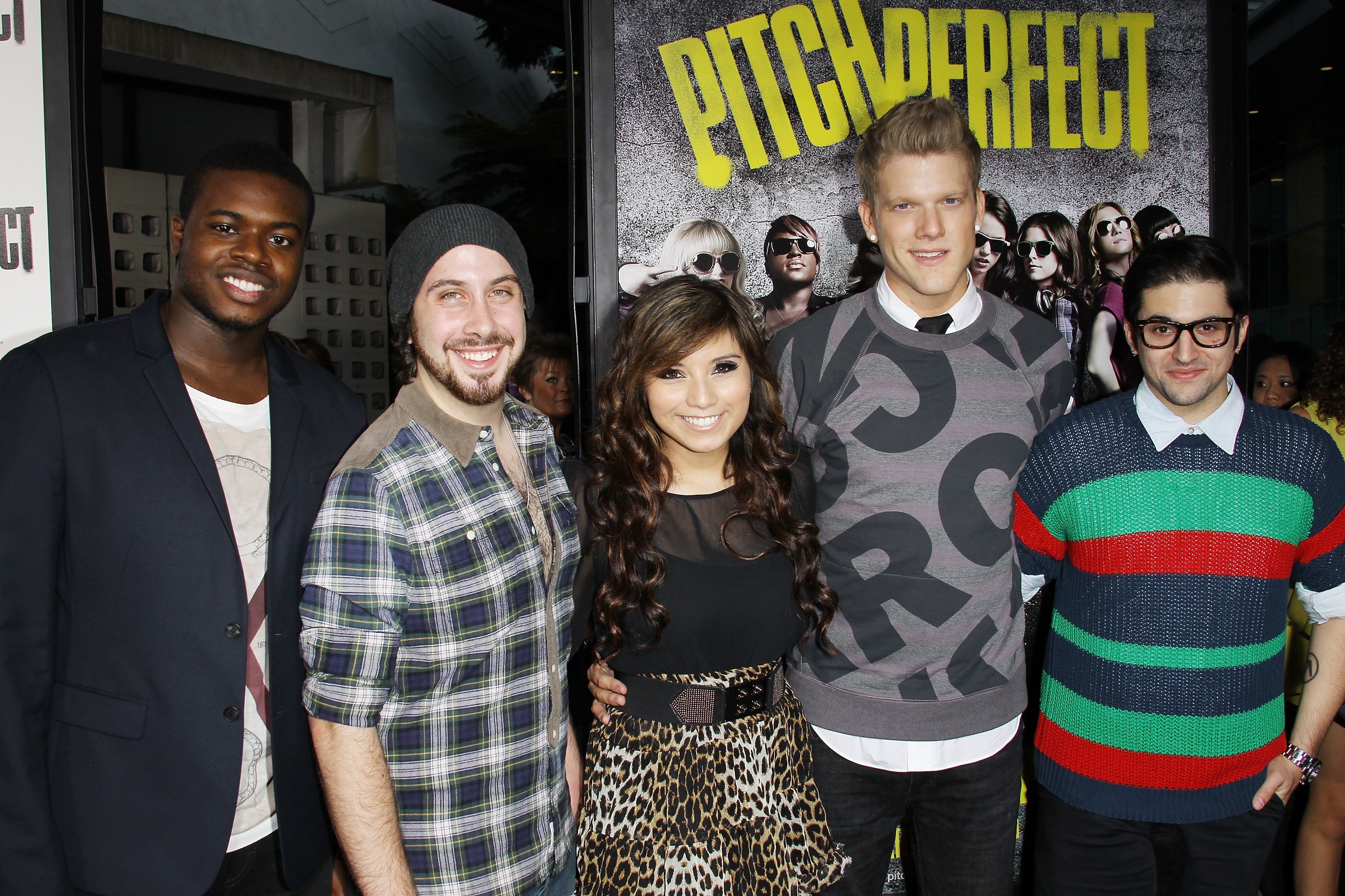Scott Hoying, Kirstin Maldonado, Mitch Grassi, Avi Kaplan and Kevin Olusola of Pentatonix arrive at the premiere of 'Pitch Perfect'