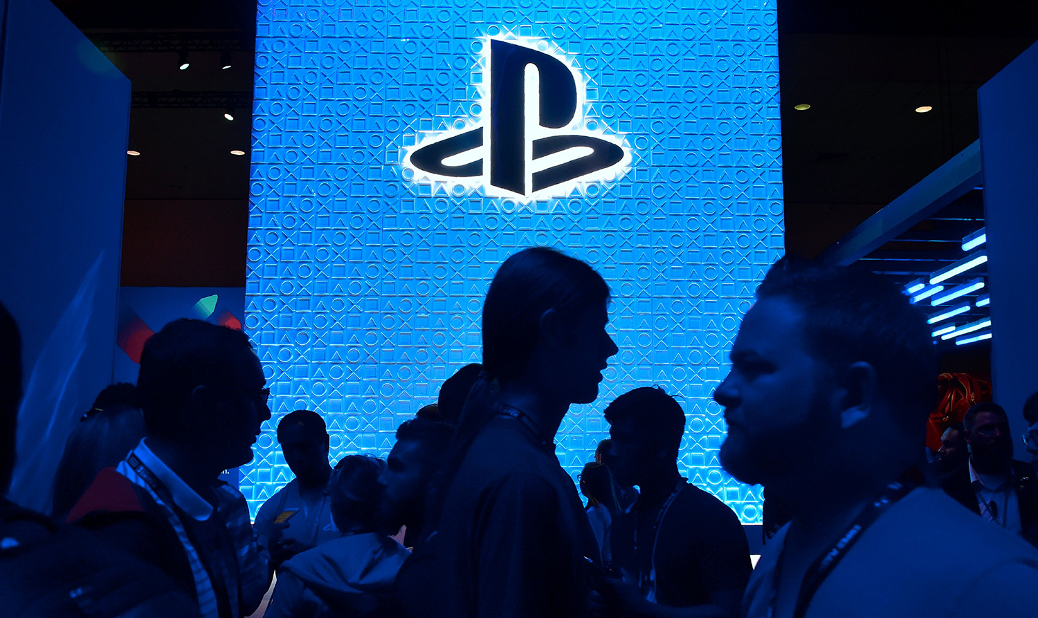 Sony PlayStation logo on a wall at E3