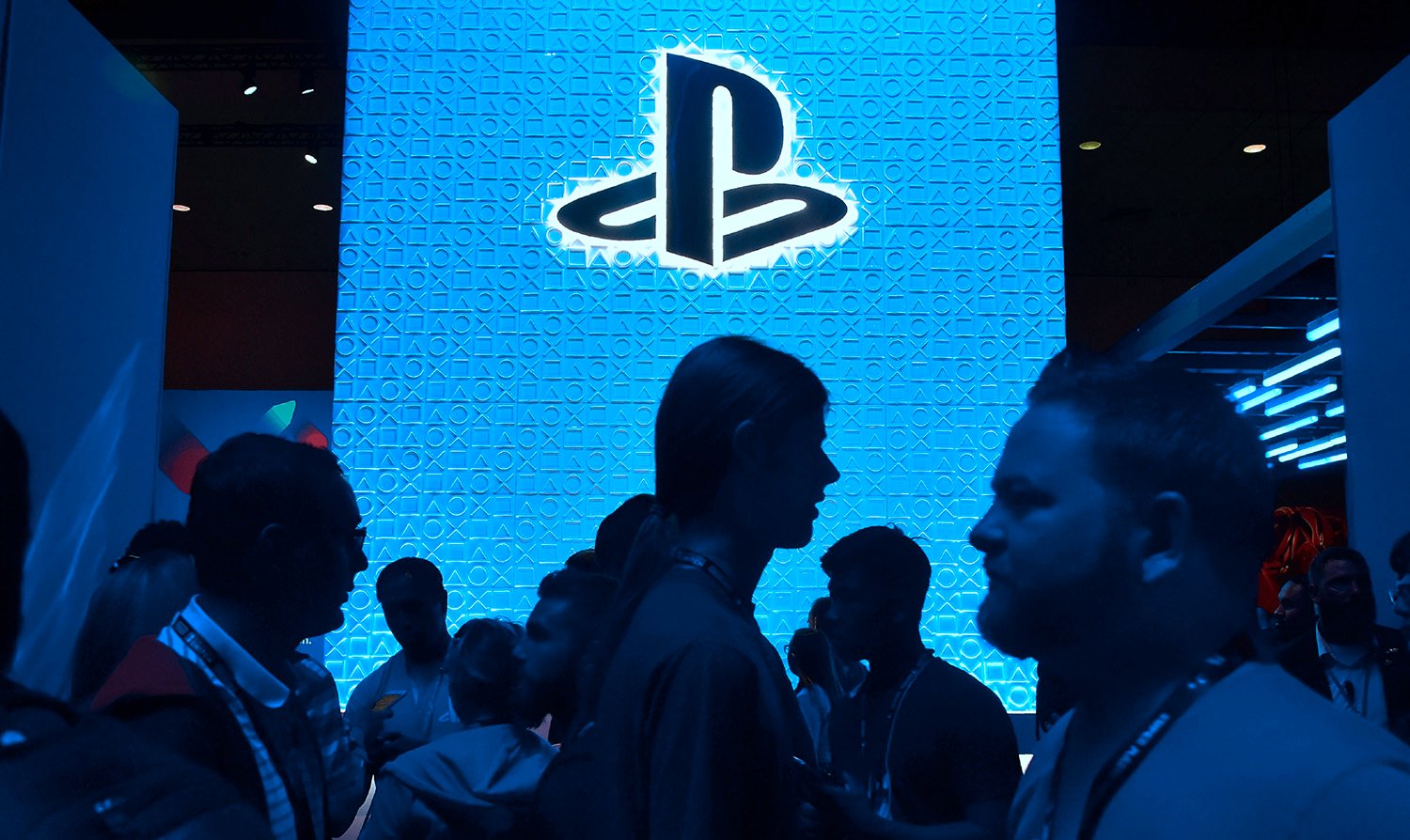 Sony PlayStation logo on a wall at E3