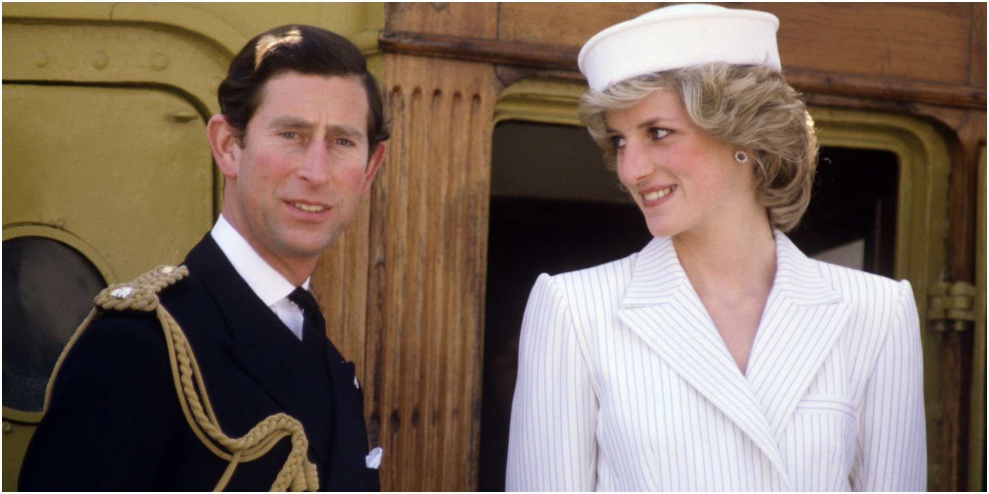 Prince Charles and Princess Diana pose for a photograph.