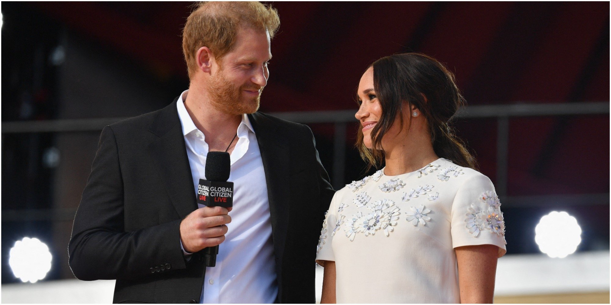 Prince Harry and Meghan Markle look at one another during the Global Citizen Live event in New York City.