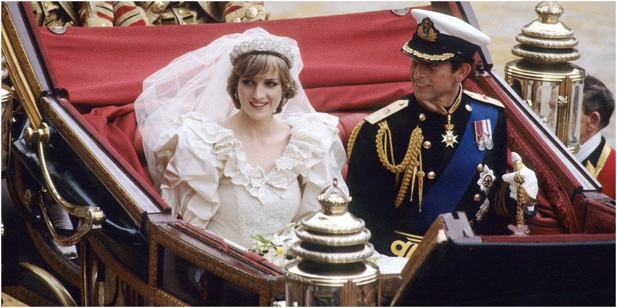 Princess Diana and Prince Charles in the royal coach on their 1981 wedding day.