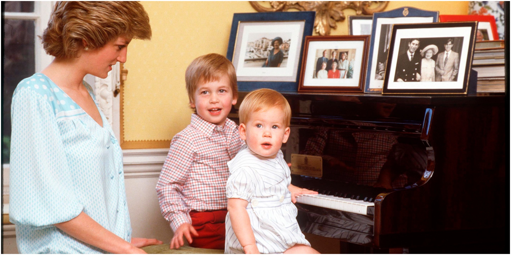 Princess Diana. Prince William and Prince Harry at home in Kensington Palace.