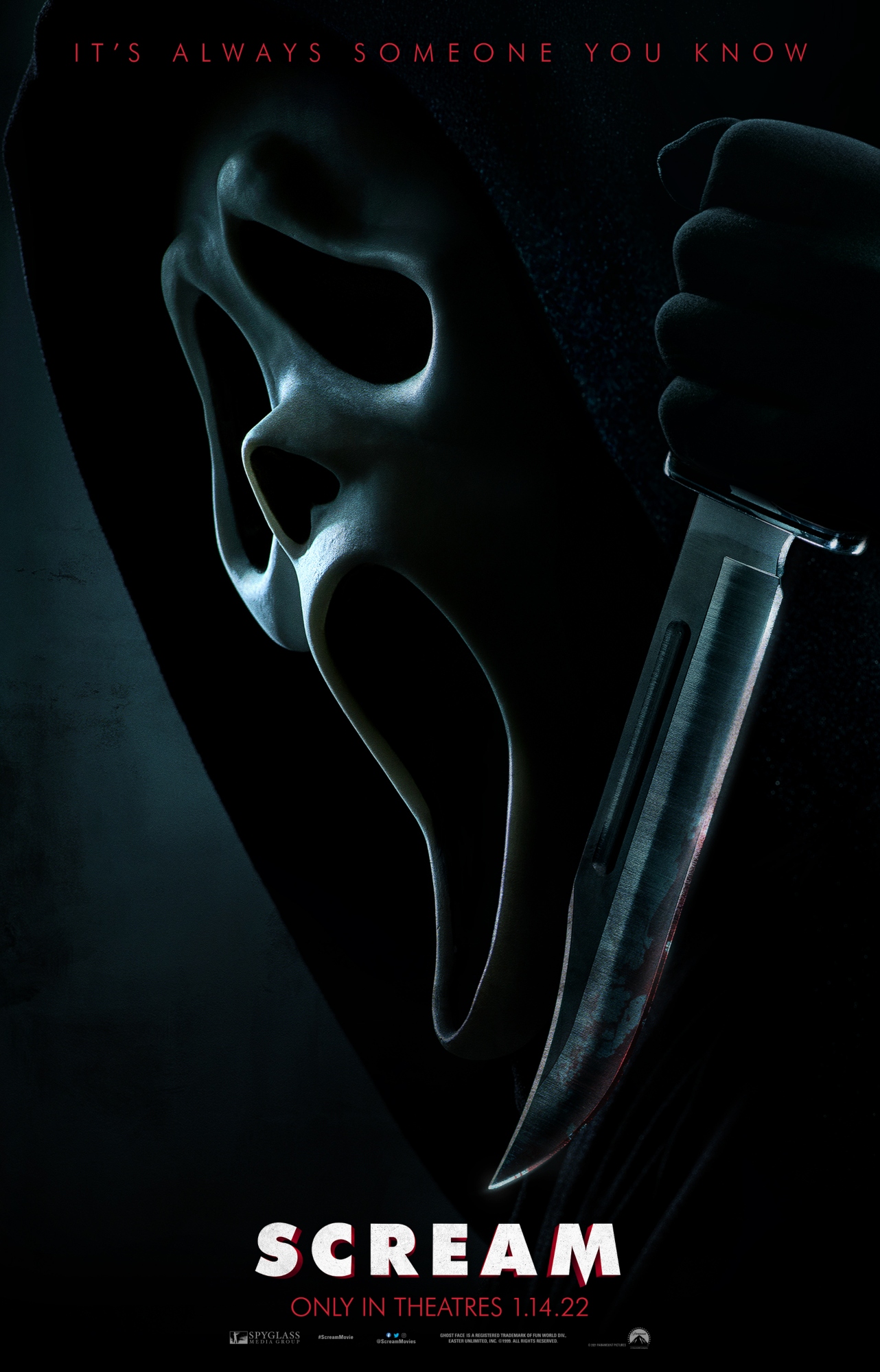 Scream 5 poster featuring a masked cast member as Ghostface
