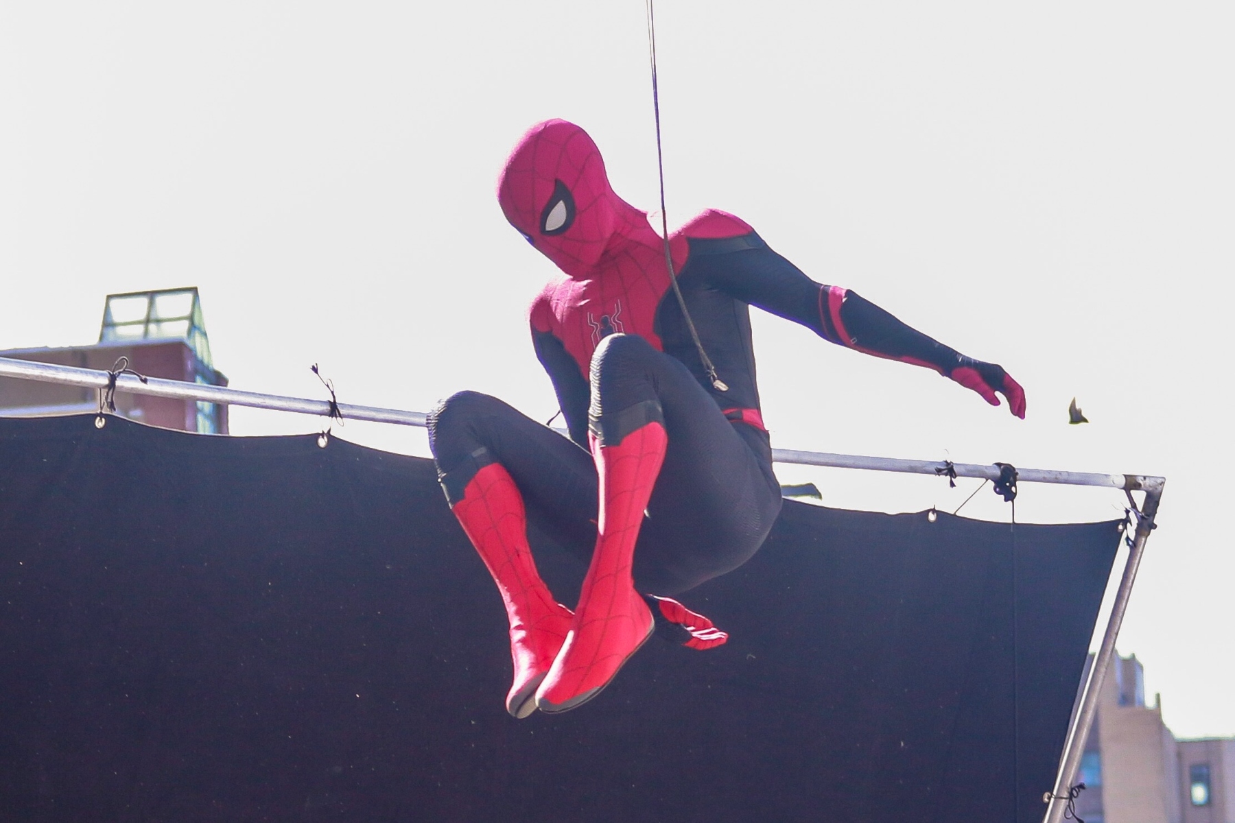 Tom Holland as Spider-Man while filming 'Spider-Man: Far From Home' in New York
