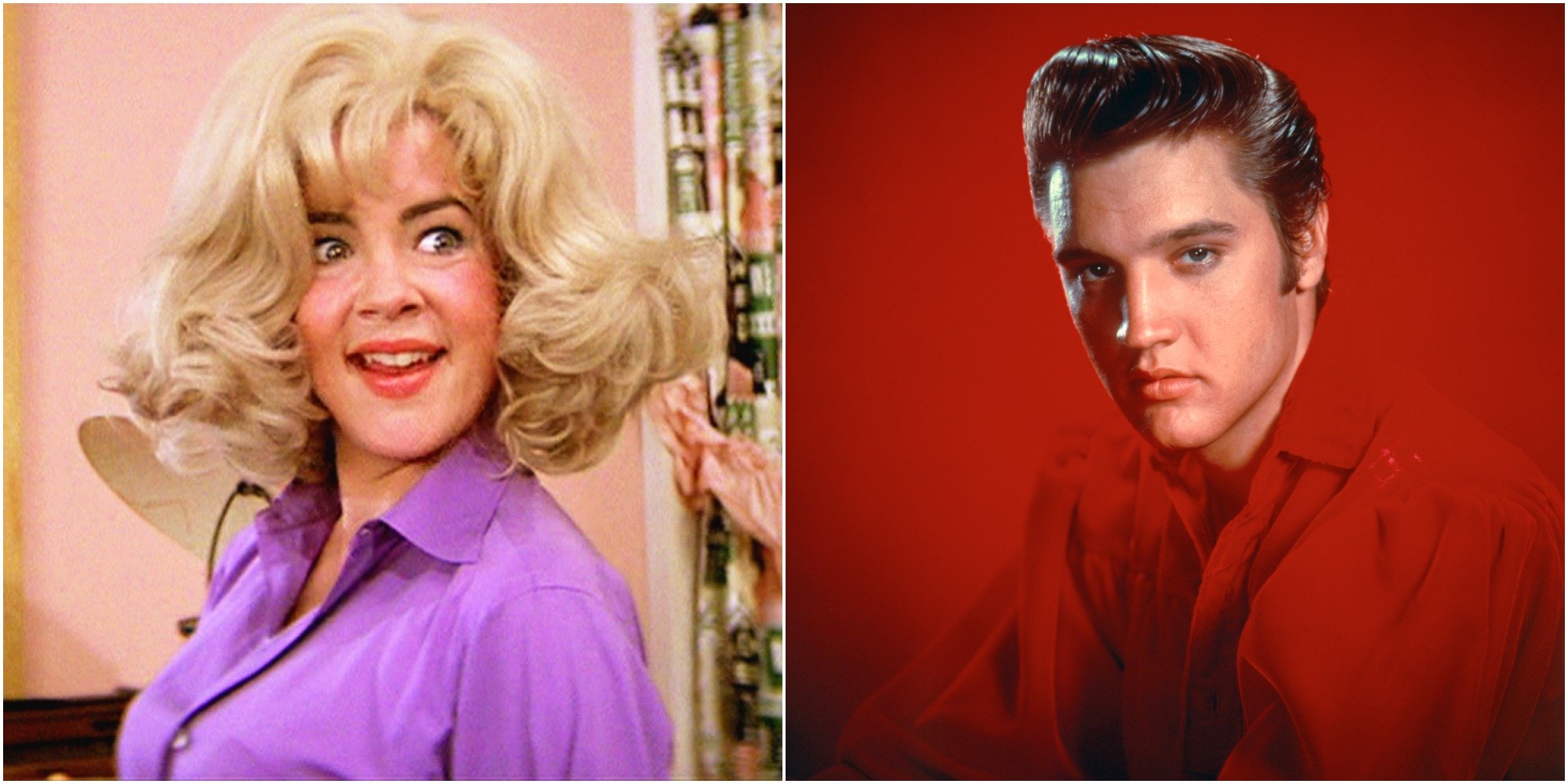 Stockard Channing and Elvis Presley in separate publicity photos.