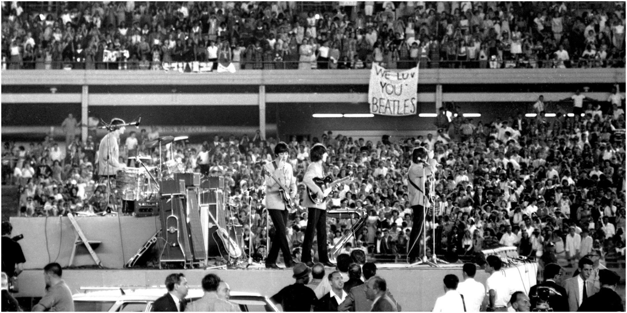 The Beatles performing at Shea Stadium in 1965.