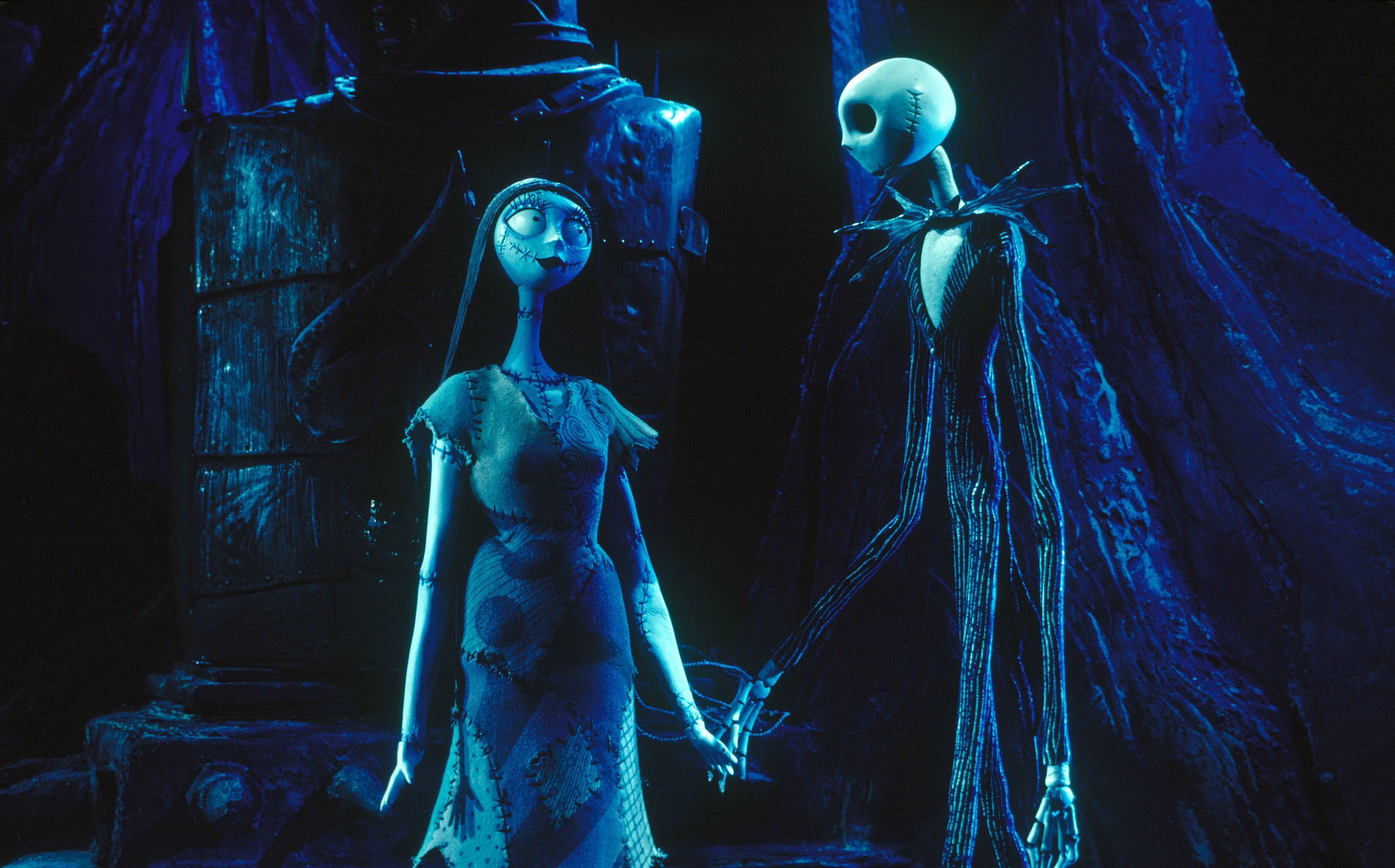 Sally and Jack Skellington from 'The Nightmare Before Christmas' holding hands