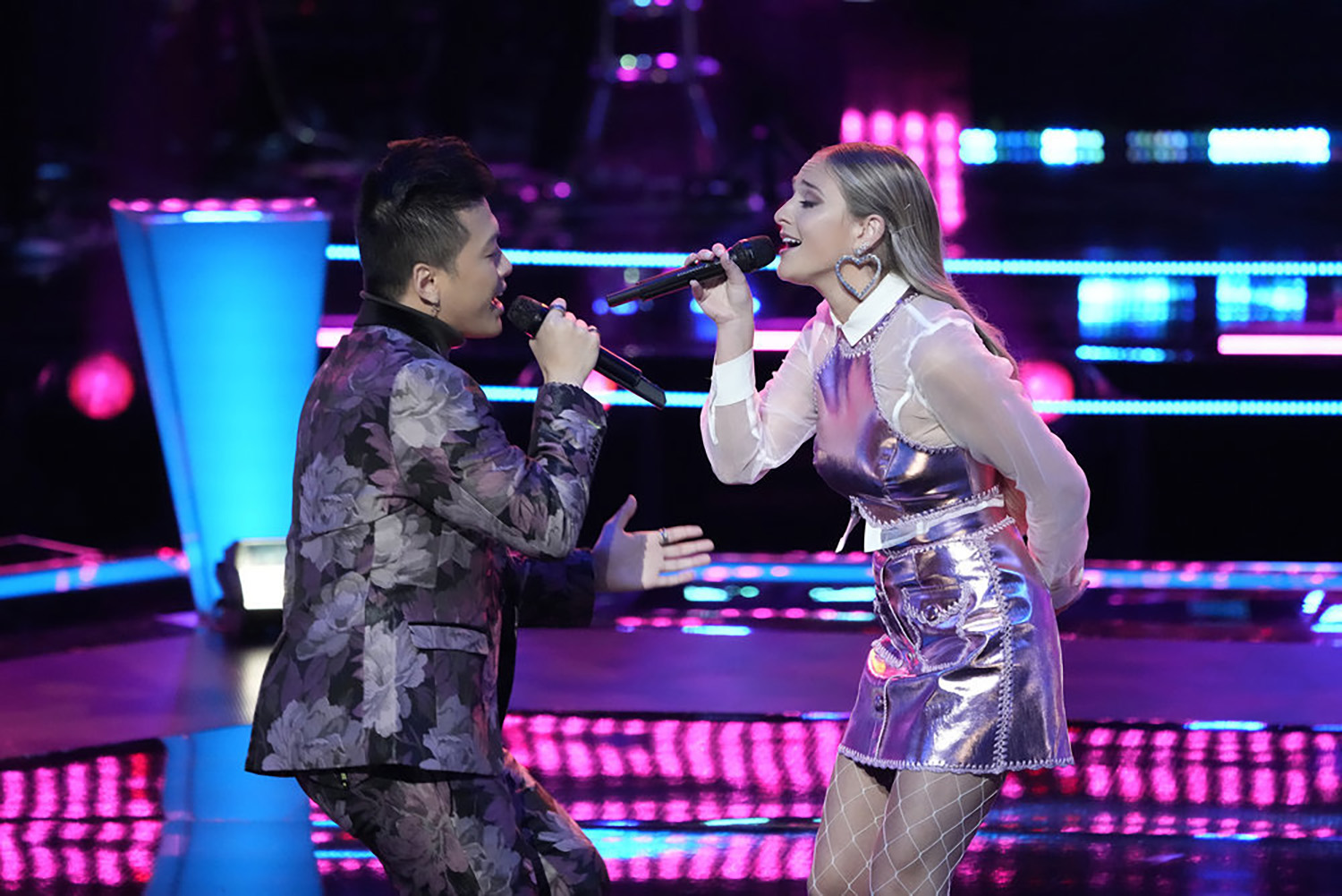 Vaughn Mugol and Katherine Anne Mohler perform during The Voice Season 21 Episode 8.