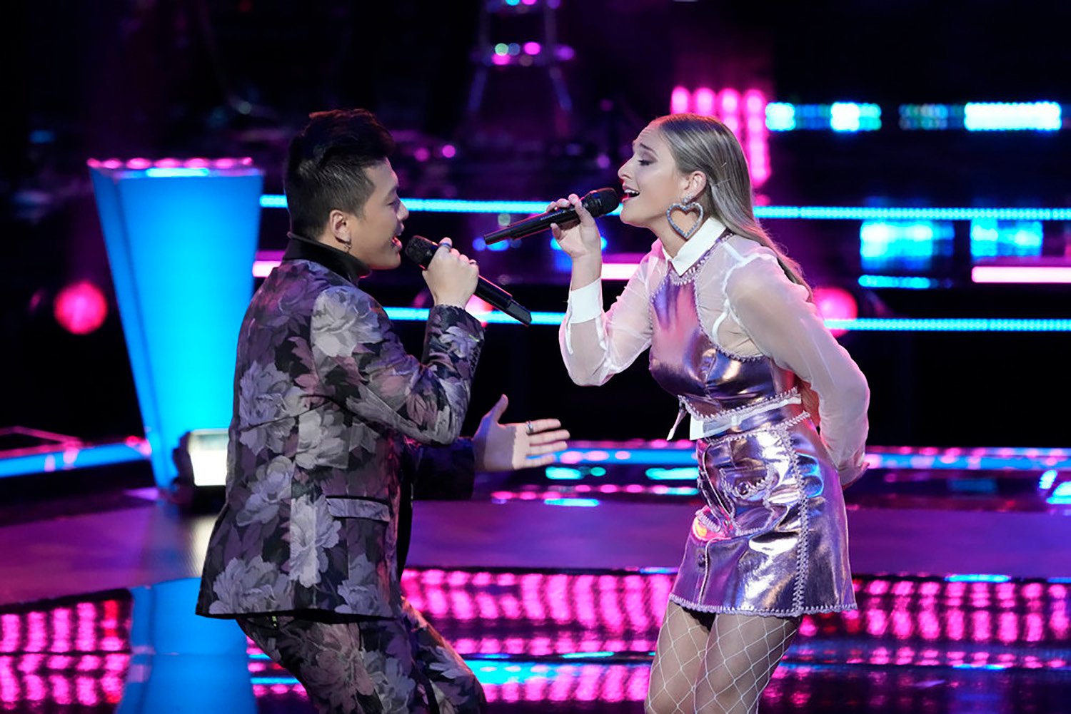 Vaughn Mugol and Katherine Anne Mohler perform during The Voice Season 21 Episode 8.