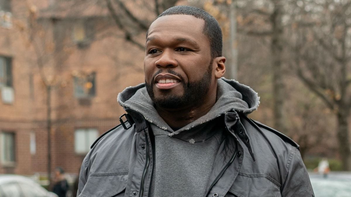 Curtis "50 Cent" Jackson wearing a hoodie and leather jacket as Kanan Stark in 'Power'