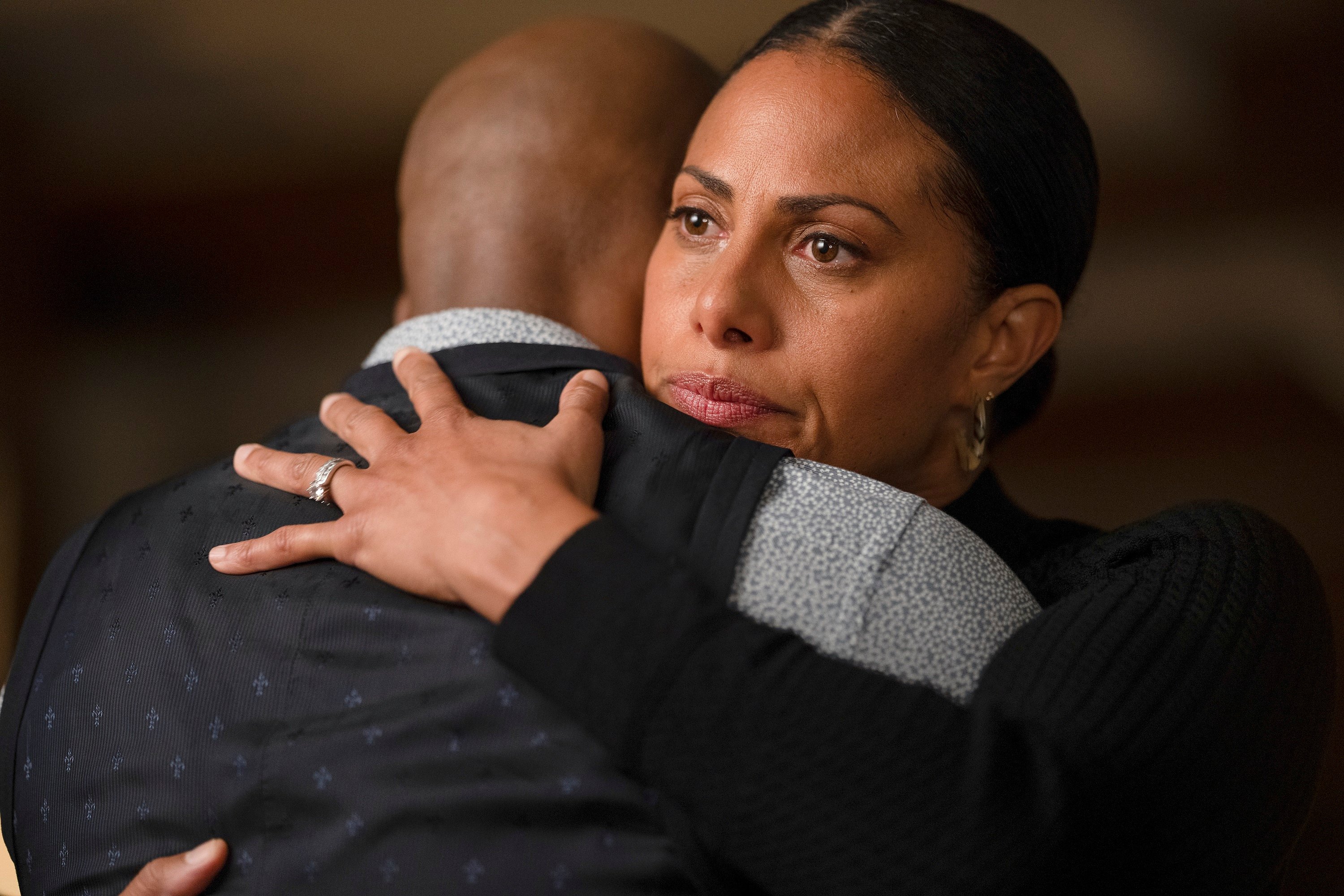 'A Million Little Things' Christina Moses hugs Romany Malco as the two act as Regina and Rome Howard