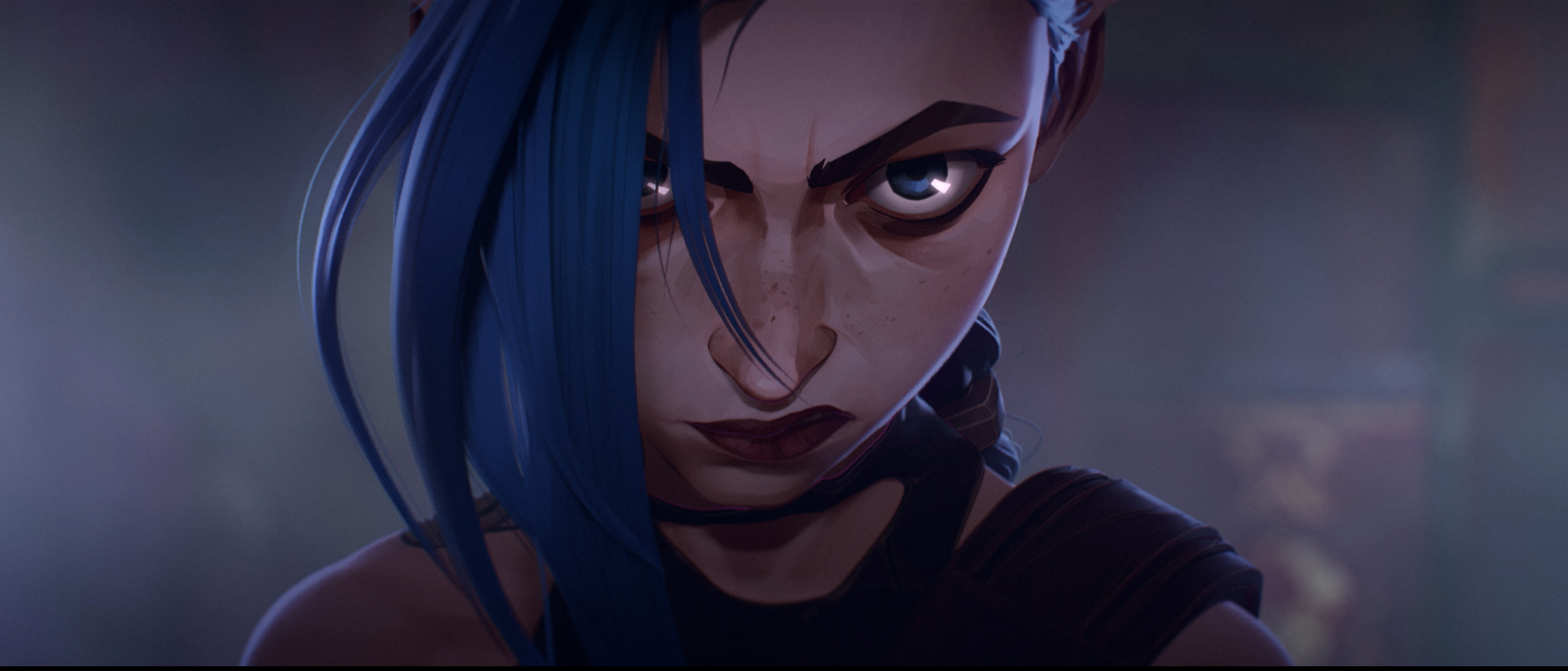 'Arcane' Ella Purnell as Jinx looking angry in a closeup