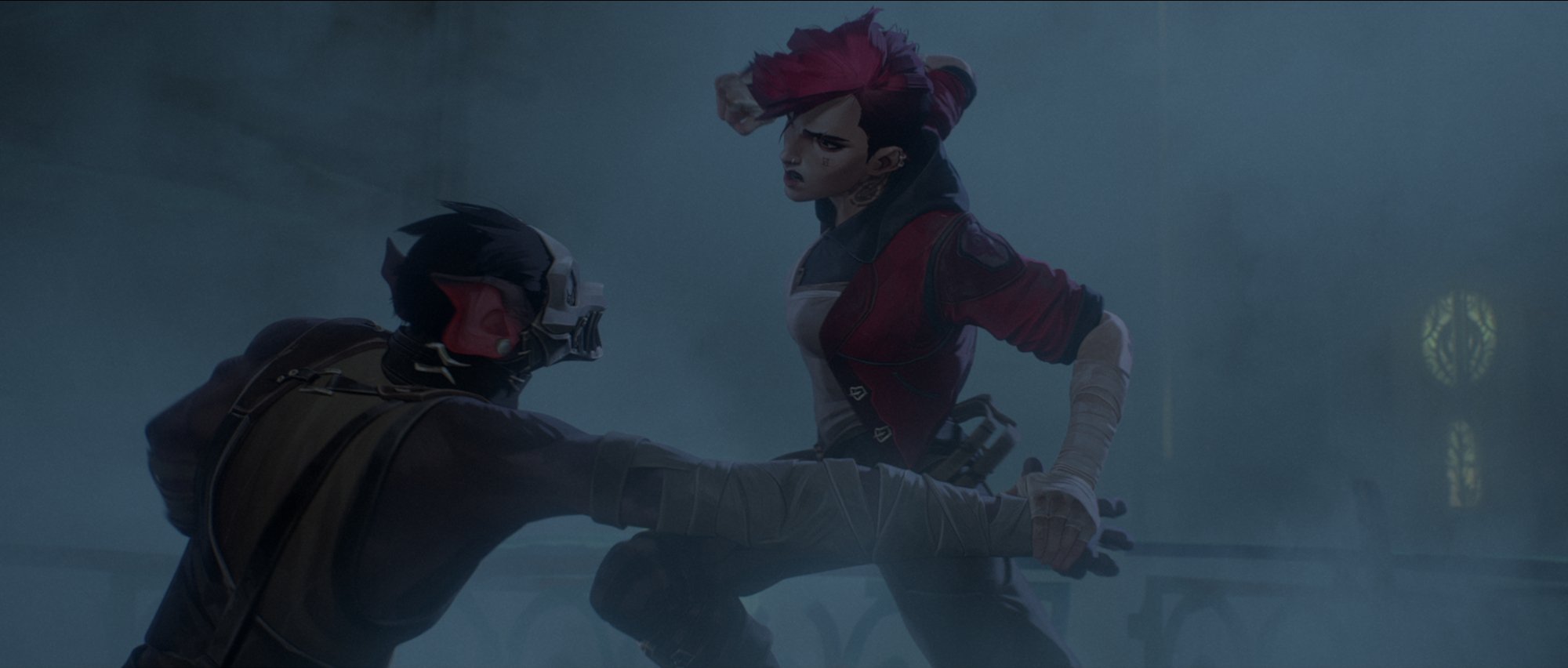 'Arcane' Hailee Steinfeld as Vi mid-air as she's about to throw a punch