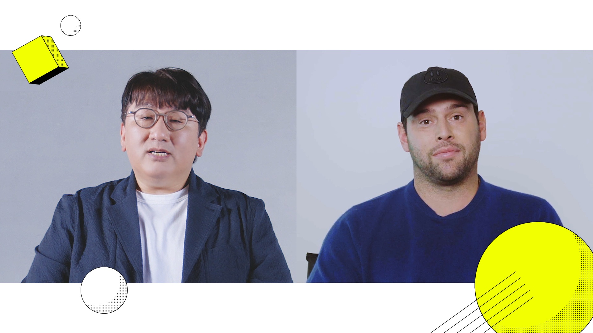 Bang Si-Hyuk and Scooter Braun during 2021 HYBE Briefing with the Community
