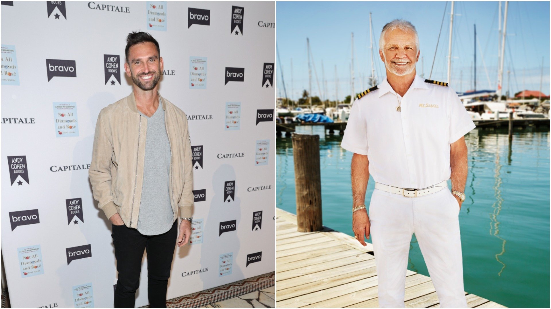 Carl Radke from Summer House at an event and Captain Lee Rosbach's Below Deck cast photo