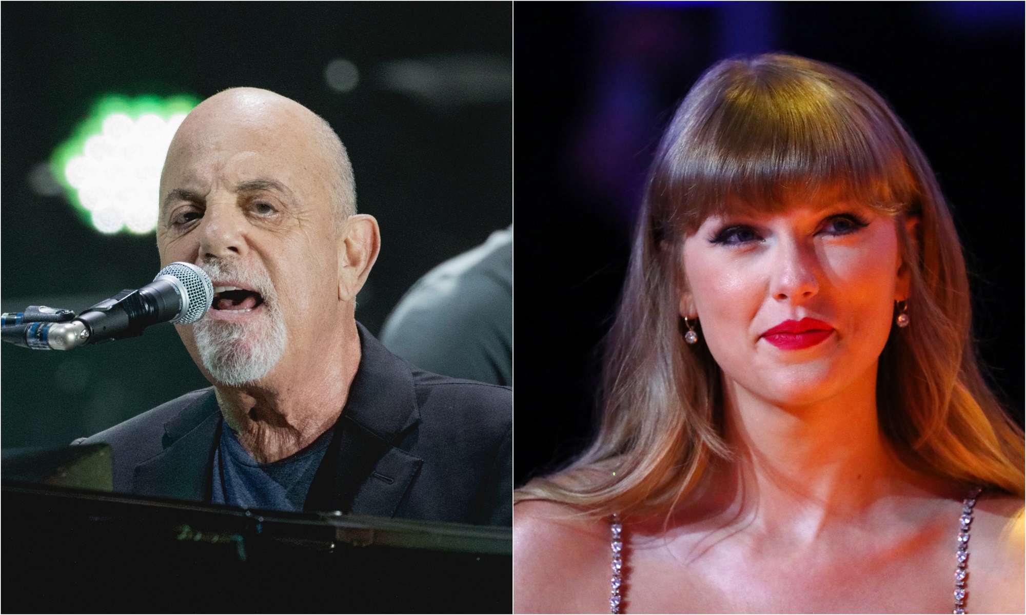 A joined photo of Billy Joel and Taylor Swift