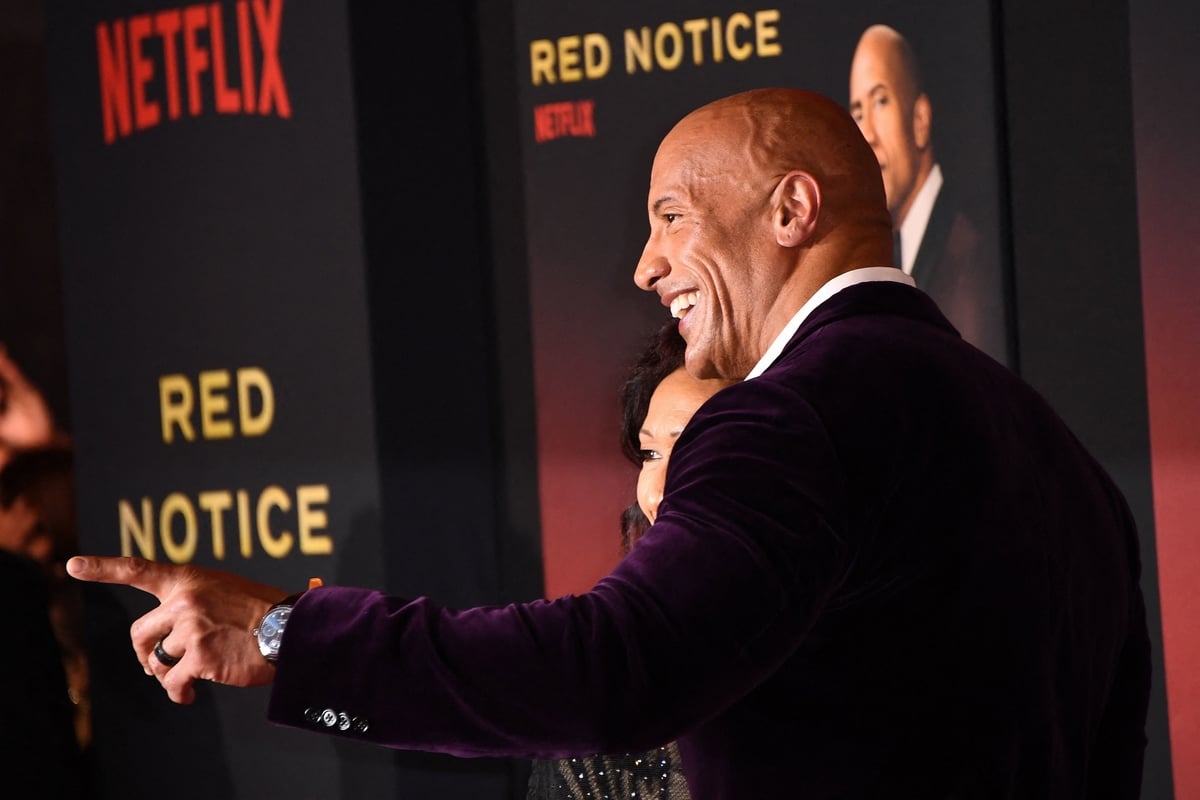 Dwayne Johnson attends the world premiere of Netflix's "Red Notice"