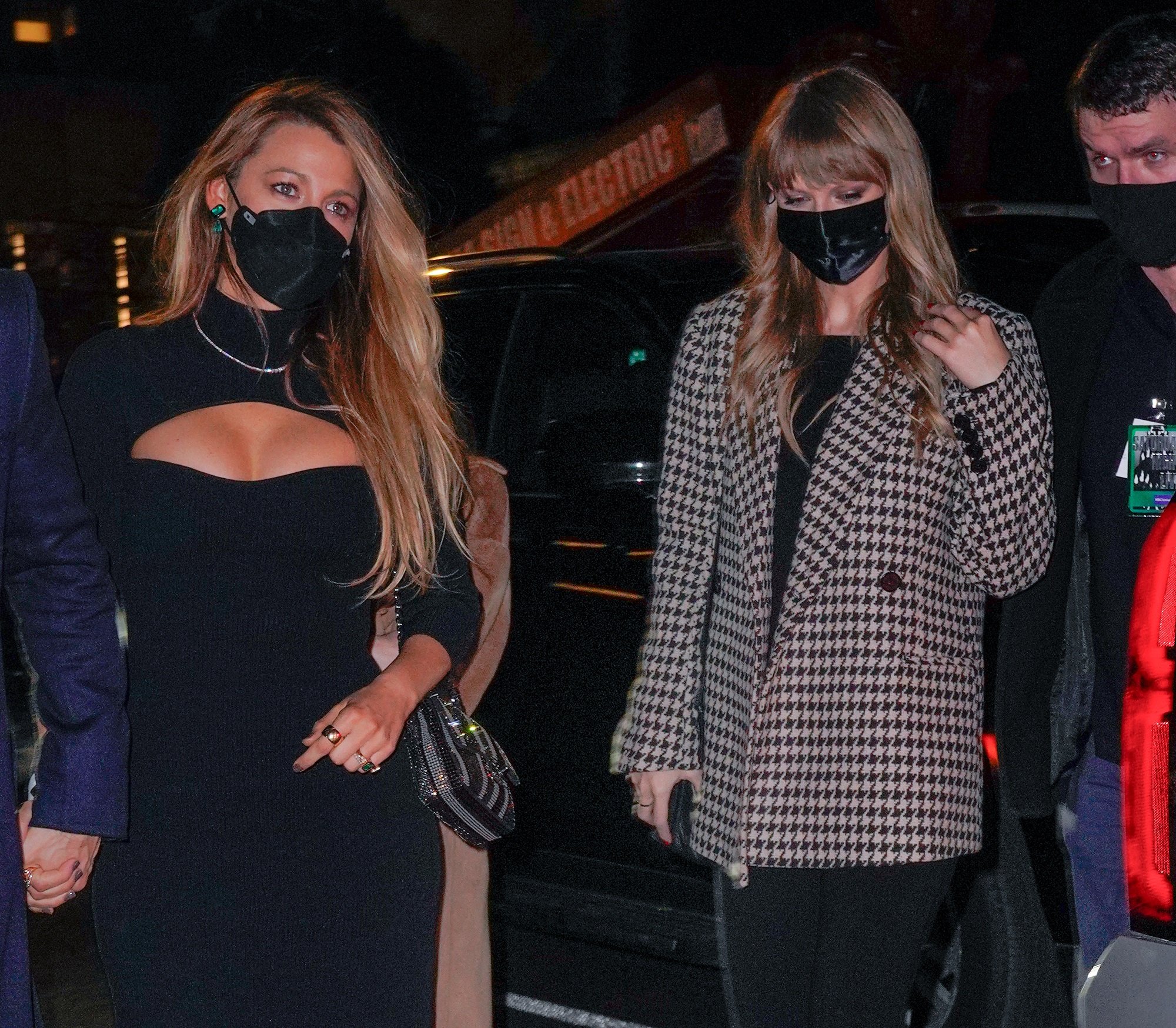 Blake Lively and Taylor Swift wear masks while walking into the SNL after party in 2021