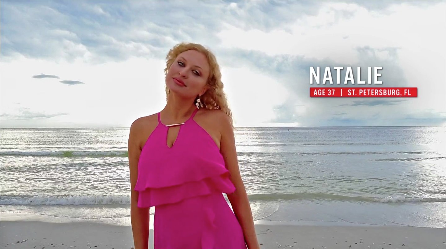 '90 Day Fiancé' star Natalie Mordovtseva in a pink dress on the beach in a still from '90 Day: The Single Life'