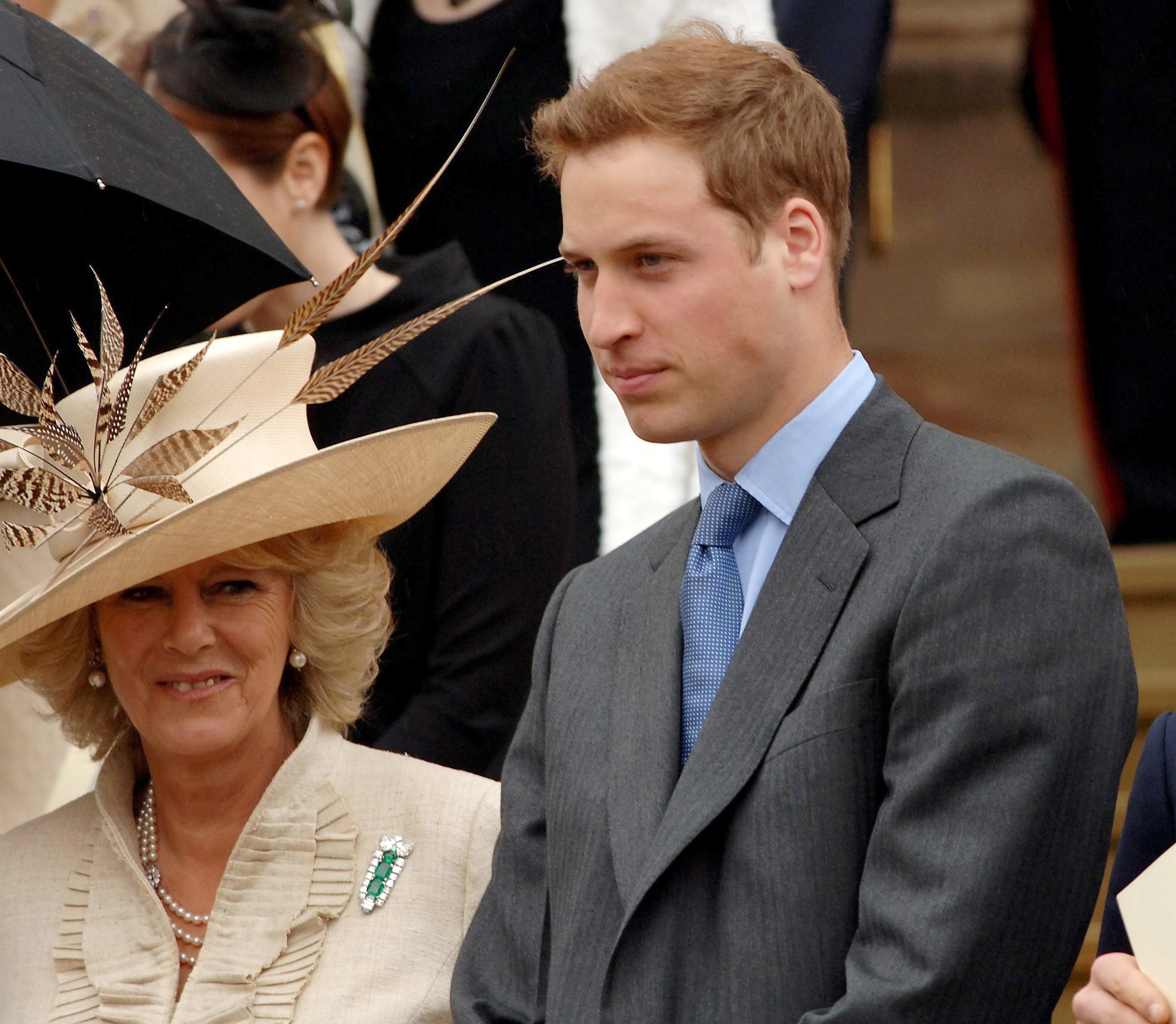Camilla Parker Bowles and Prince William standing outside St. George's Chapel following the Service of Thanksgiving