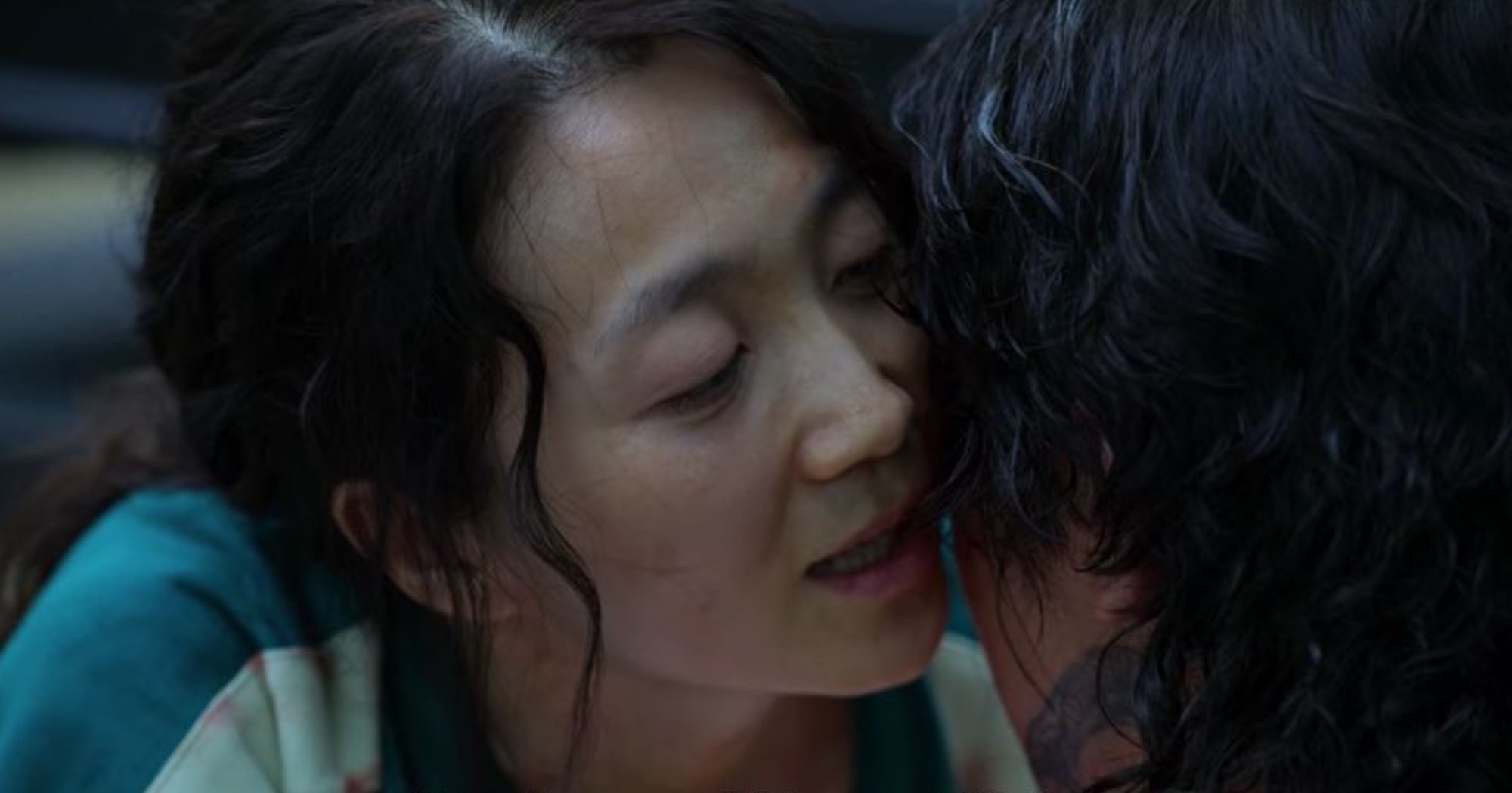 Character Mi-nyeo for 'Squid Game' sex scene whispering to Deok-su.