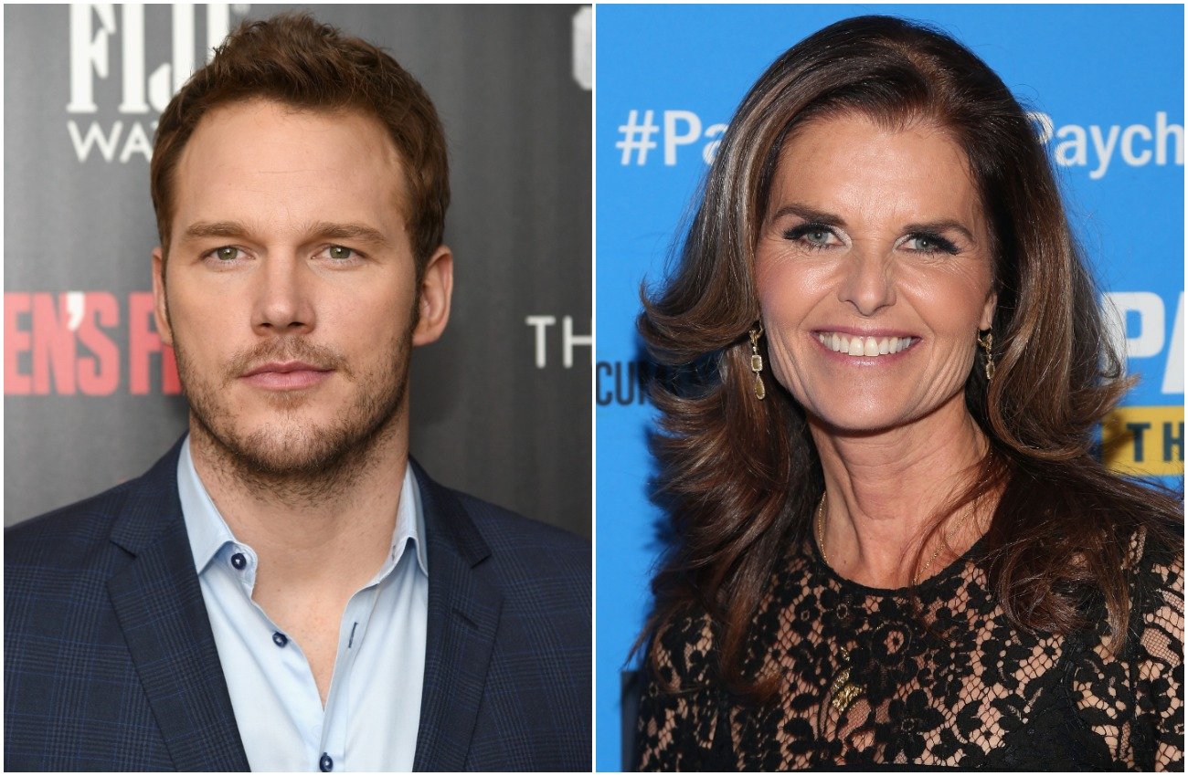Photo of Chris Pratt and photo of Maria Shriver side by side